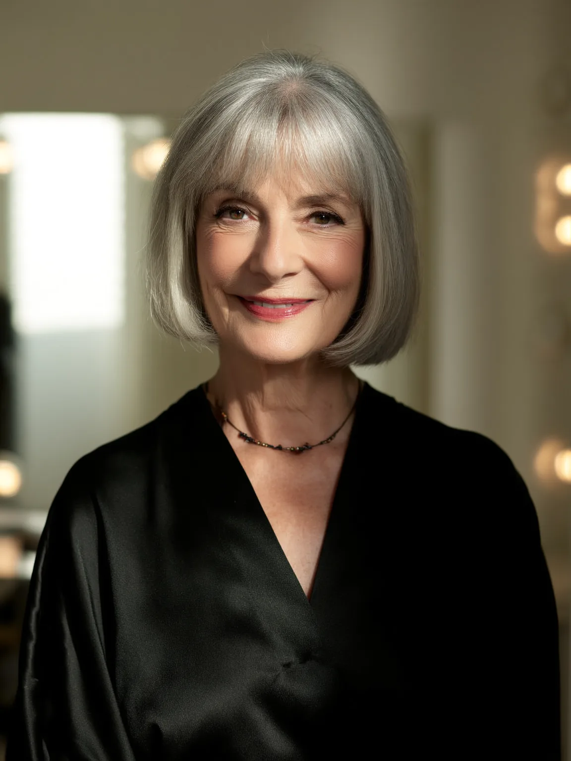 Polished Silver Frost Chin-Length Bob with Natural Volume