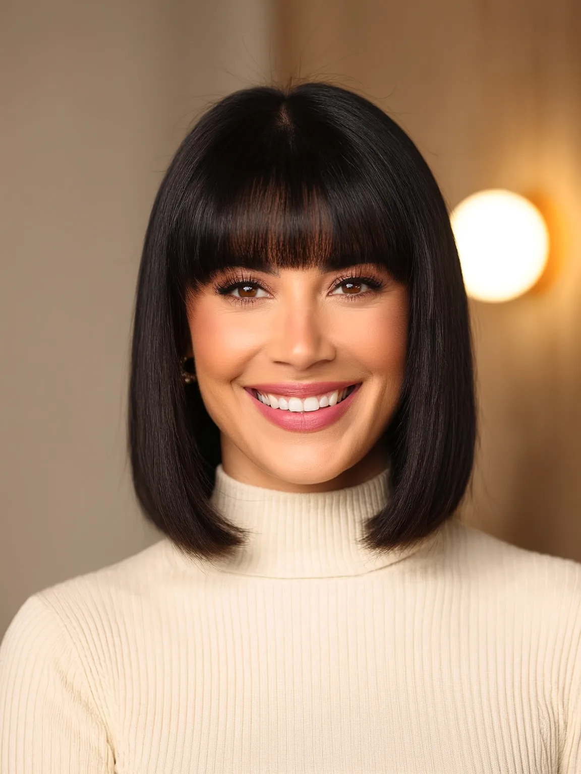 Raven Black Straight Bob with Blunt Bangs for Oval Faces