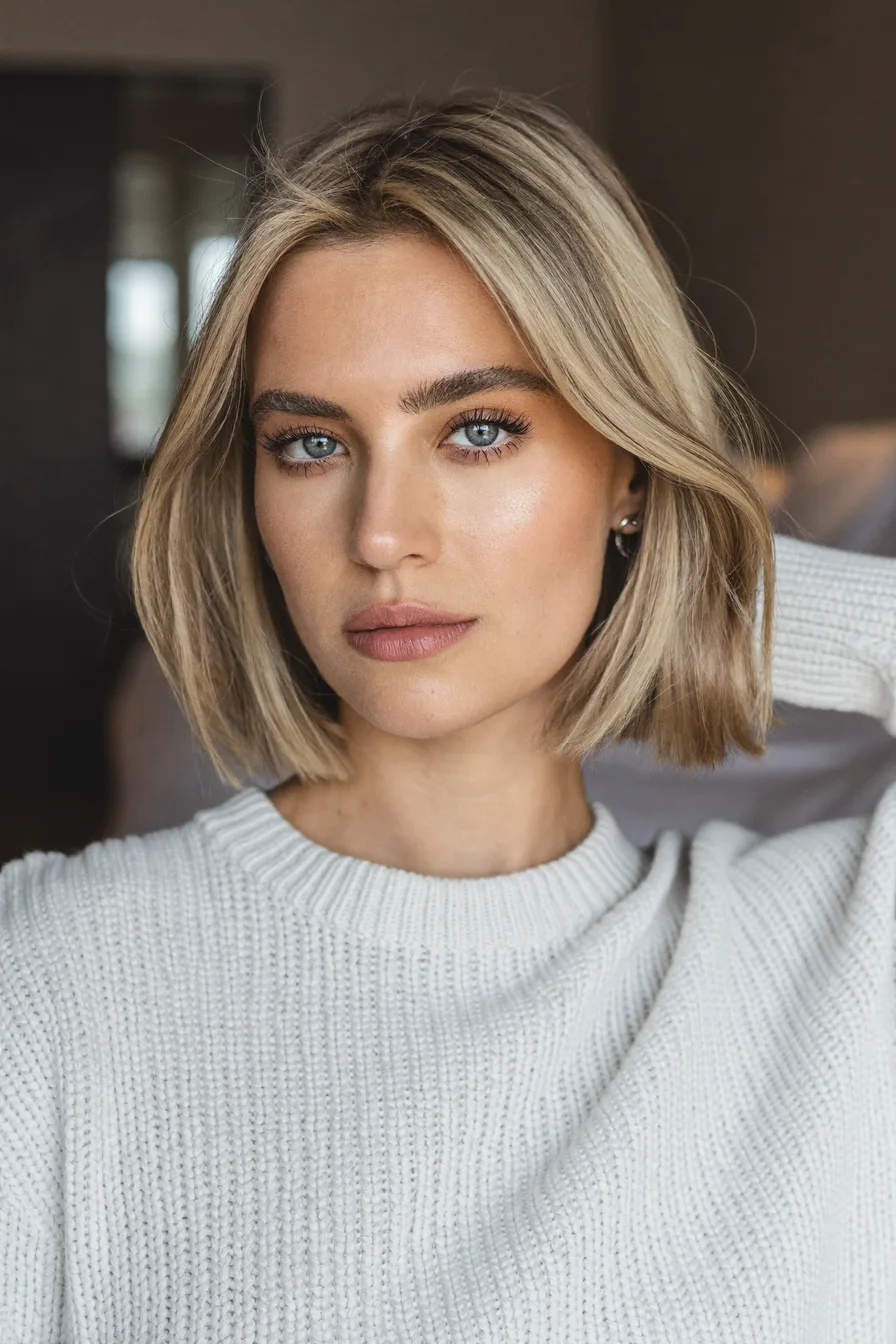 Polished Middle-Parted Blunt Bob for Effortless Sophistication