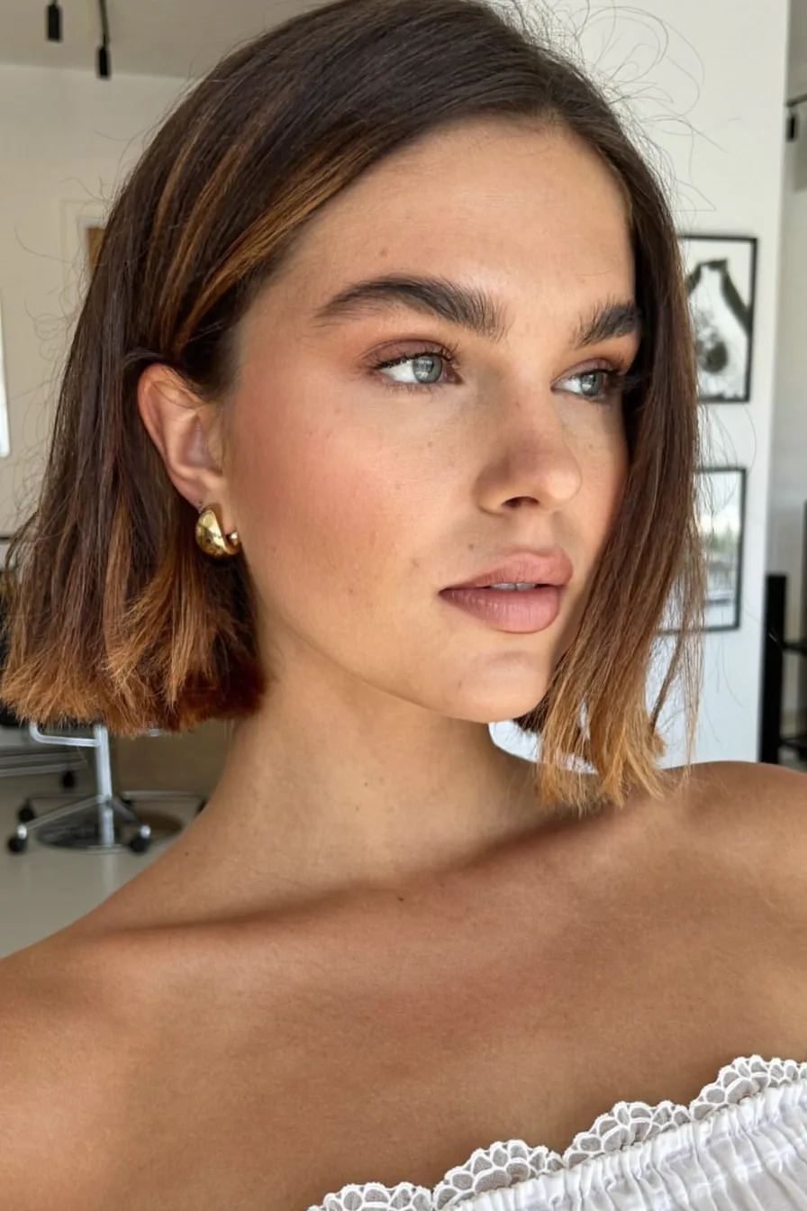 Sleek Center-Parted Blunt Bob with Subtle Highlights