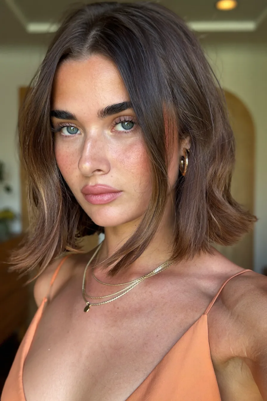 Textured Middle-Part Blunt Bob for Effortless Modern Elegance