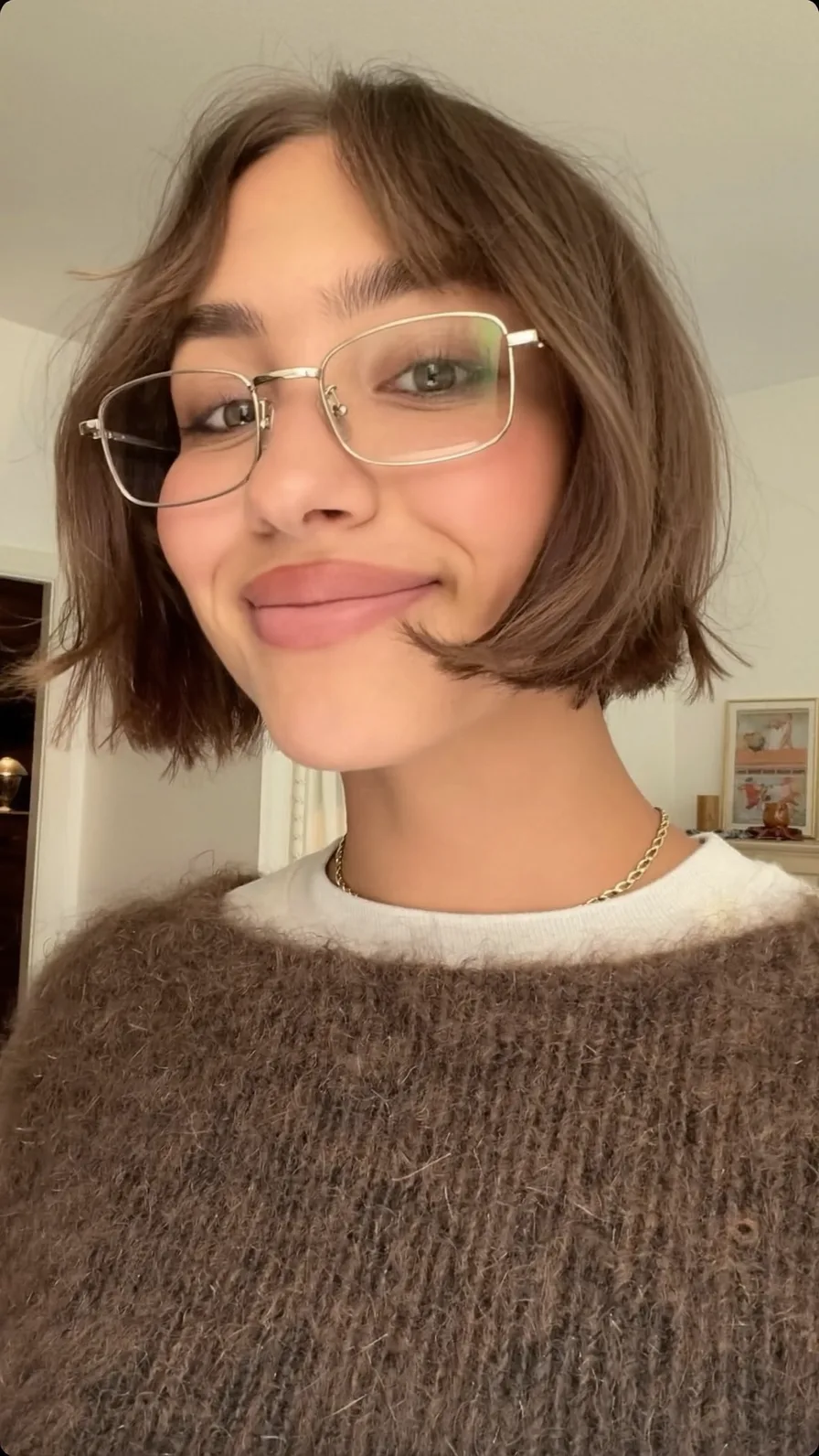 Textured Chin-Length Bob with Center Curtain Bangs