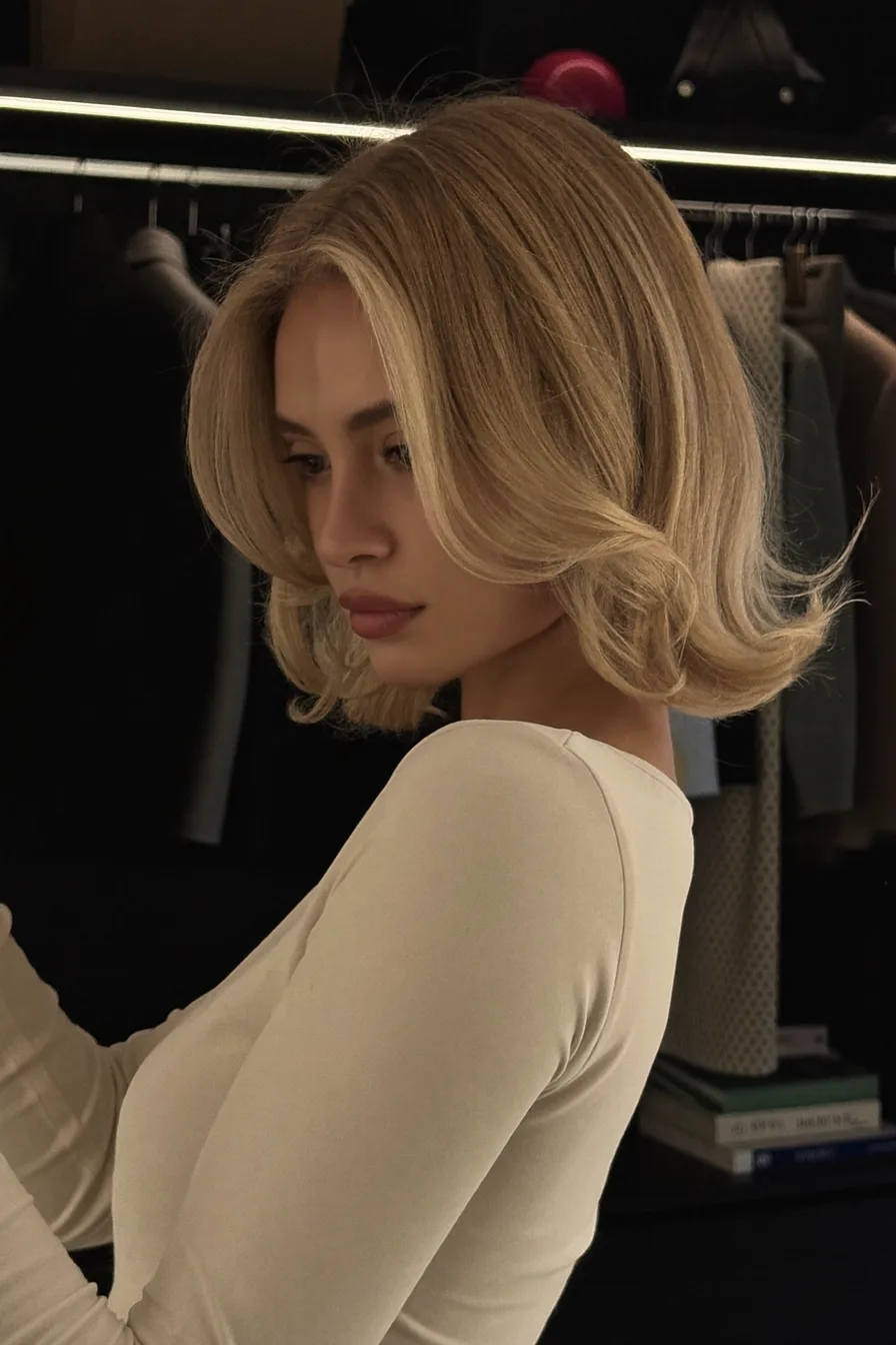 Elegant Flipped Chin-Length Bob with Center Part and Balayage