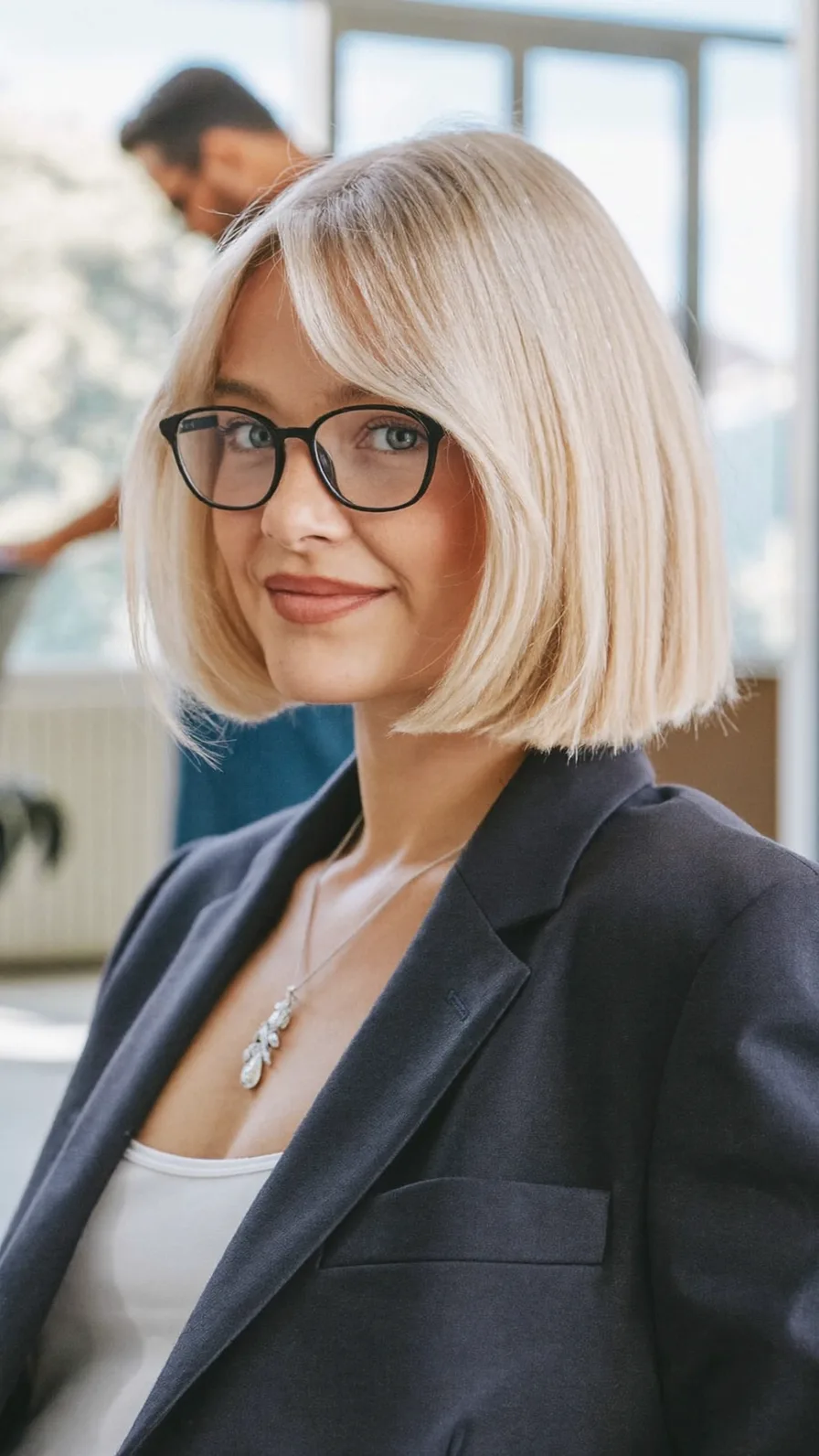 Chic Chin-Length Blunt Bob with Soft Curtain Bangs