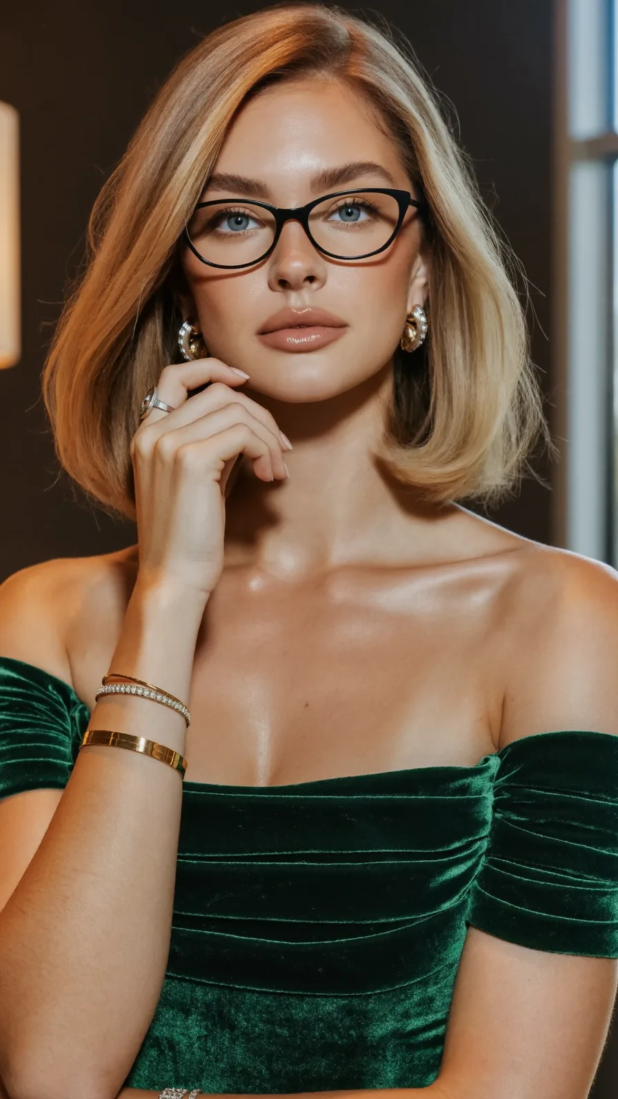 Elegant Chin-Length Bob with Warm Blonde Highlights
