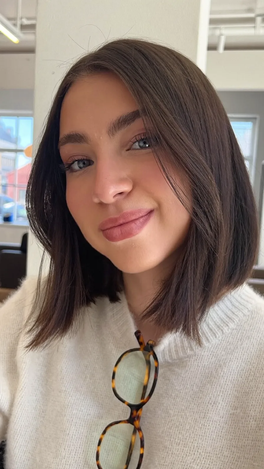 Sleek Chin-Length Blunt Bob with Side-Swept Bangs