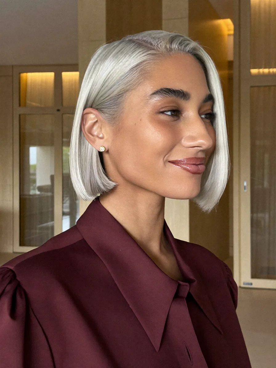 Sleek Chin-Length Platinum Blonde Classic Bob Hairstyle