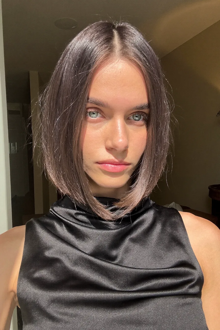 Sleek Center-Parted Blunt Bob Haircut With No Bangs