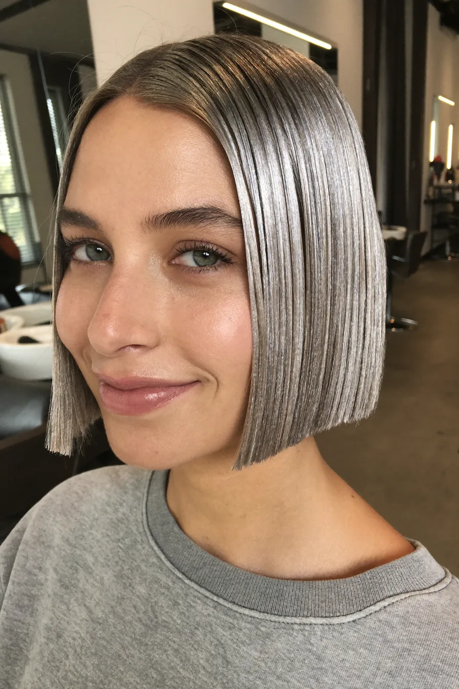 Sleek Silver Blunt Bob Without Bangs for Modern Elegance