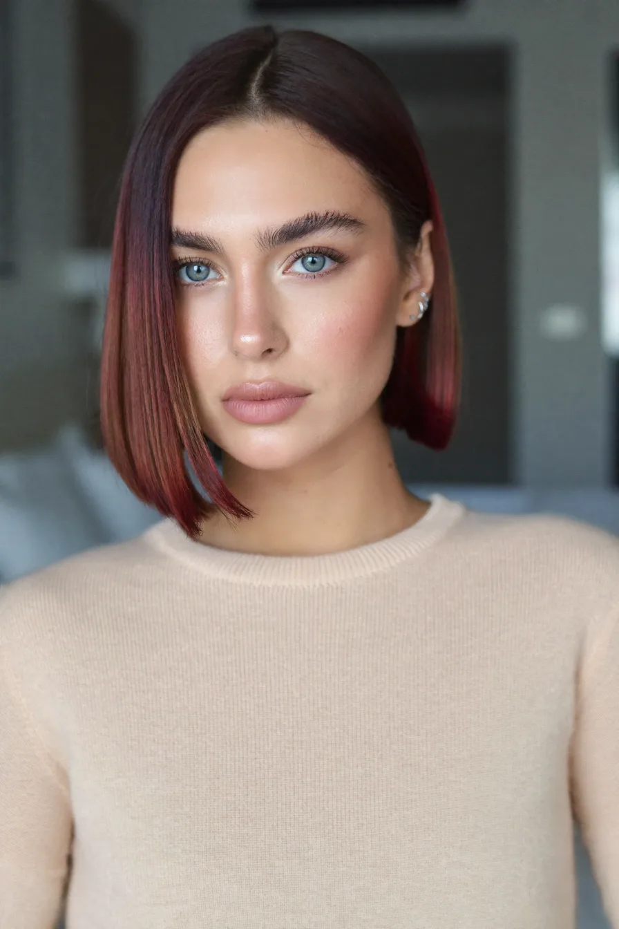 Sleek Center-Parted Blunt Bob With No Bangs For Modern Sophistication