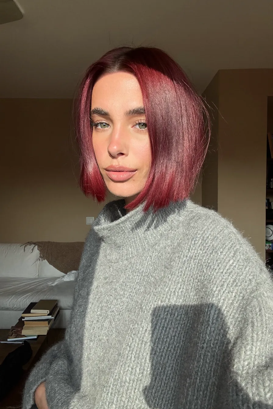 Sleek Blunt Bob With No Bangs for Radiant Red Hair Shine
