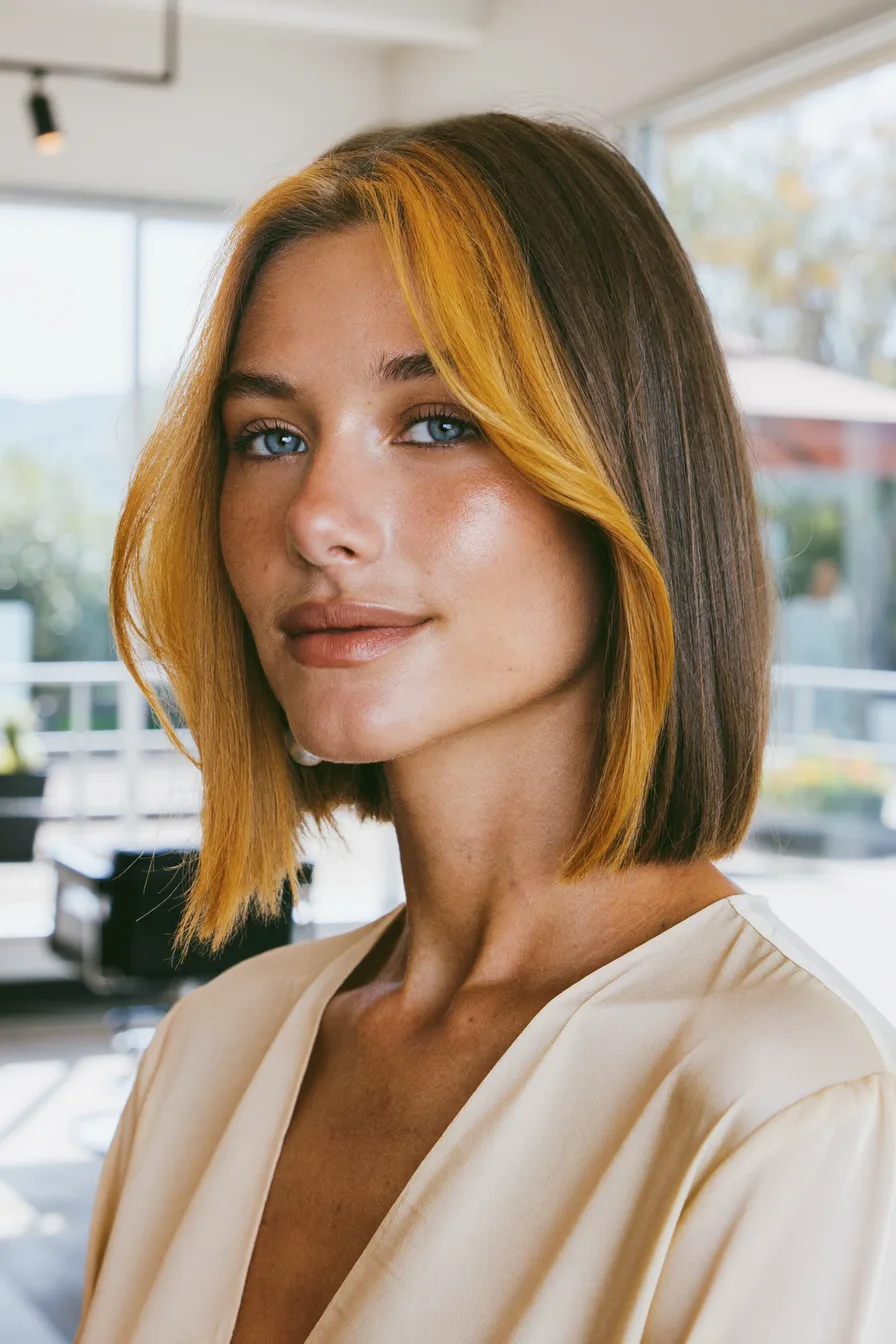 Chic Blunt Bob Without Bangs Featuring Face-Framing Highlights