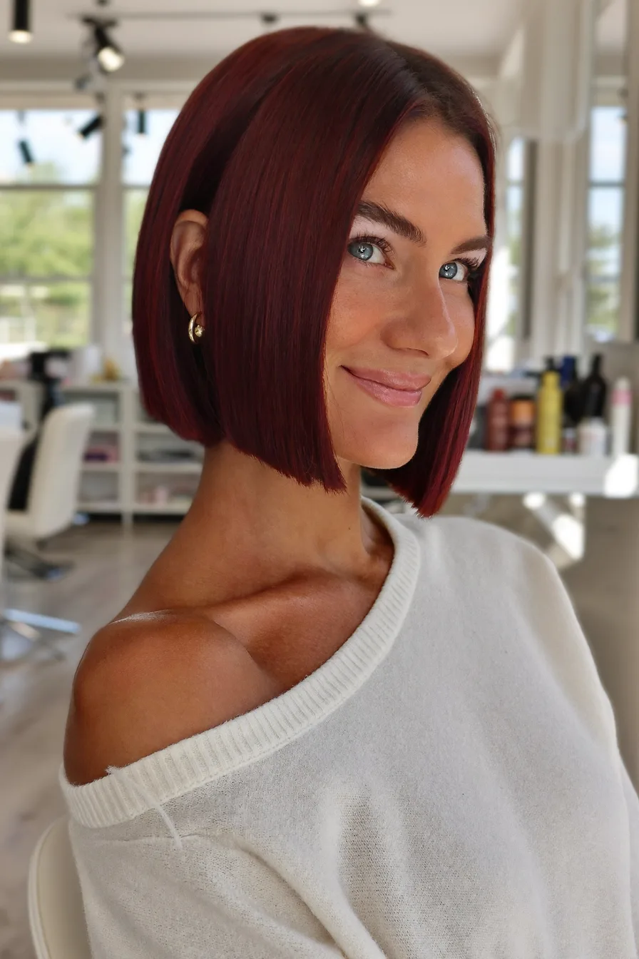 Sleek Blunt Bob With No Bangs for a Striking Face-Framing Look