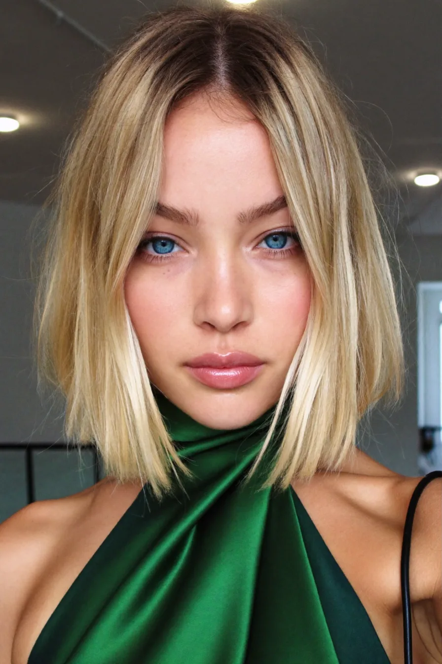 Chic Center-Parted Blunt Bob With No Bangs for Sleek Elegance