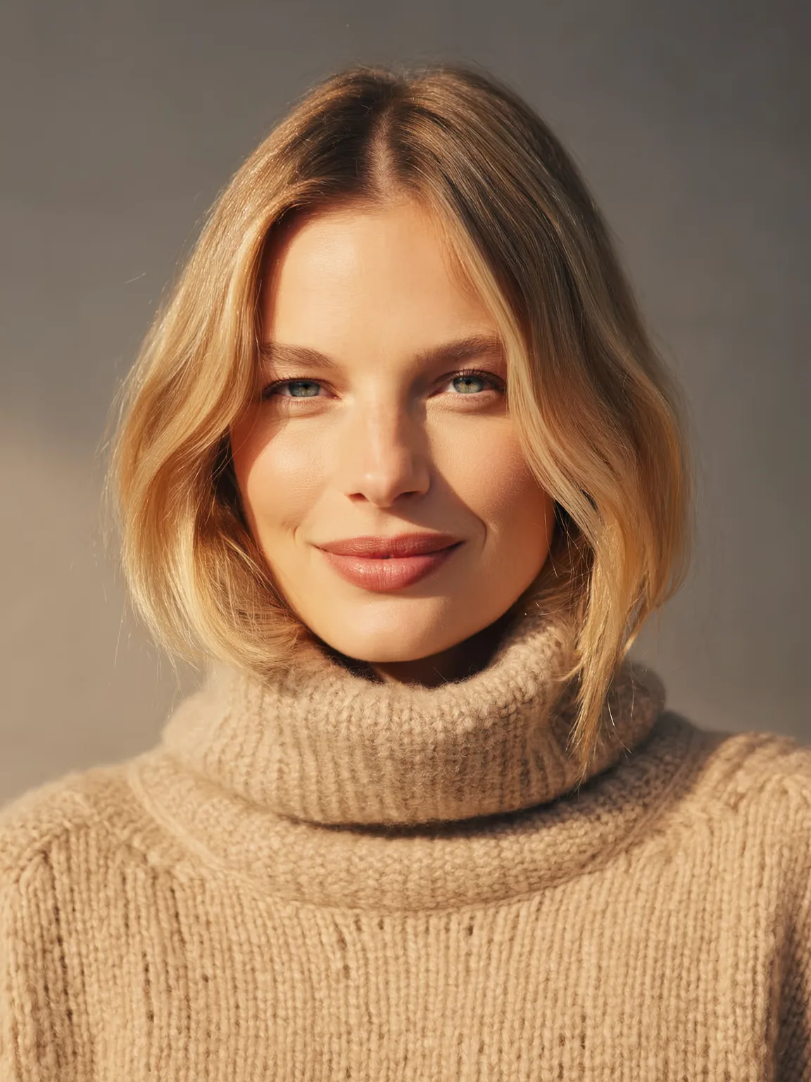 Chin-Length Natural Bob with Sandy Blonde Balayage