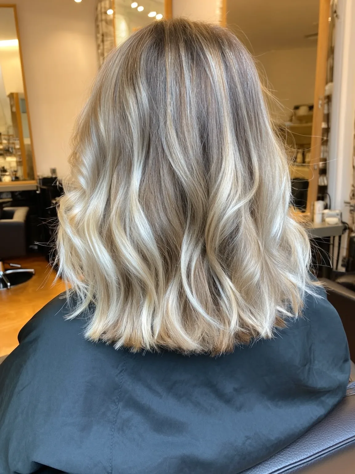 Ash Blonde Wavy Lob with Subtle Highlights