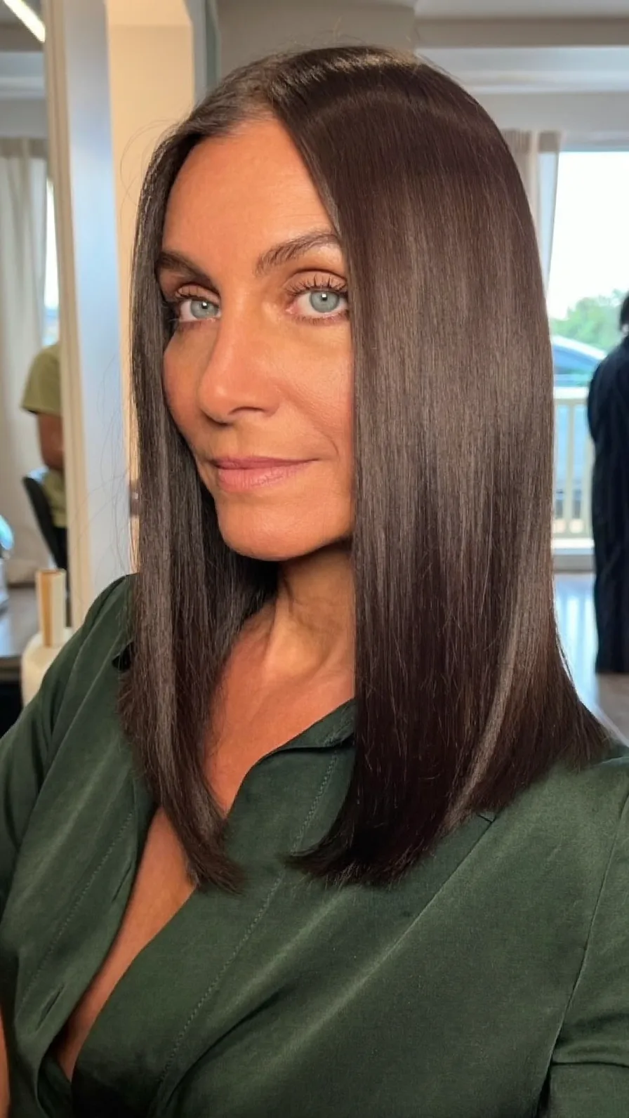 Sleek Medium Length Blunt Lob with Center Part