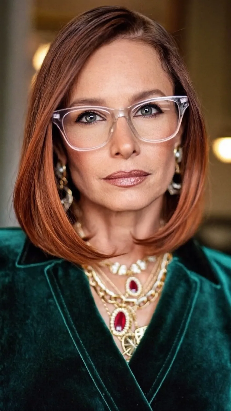 Chin-Length Classic Bob with Rich Copper Auburn Hair Color