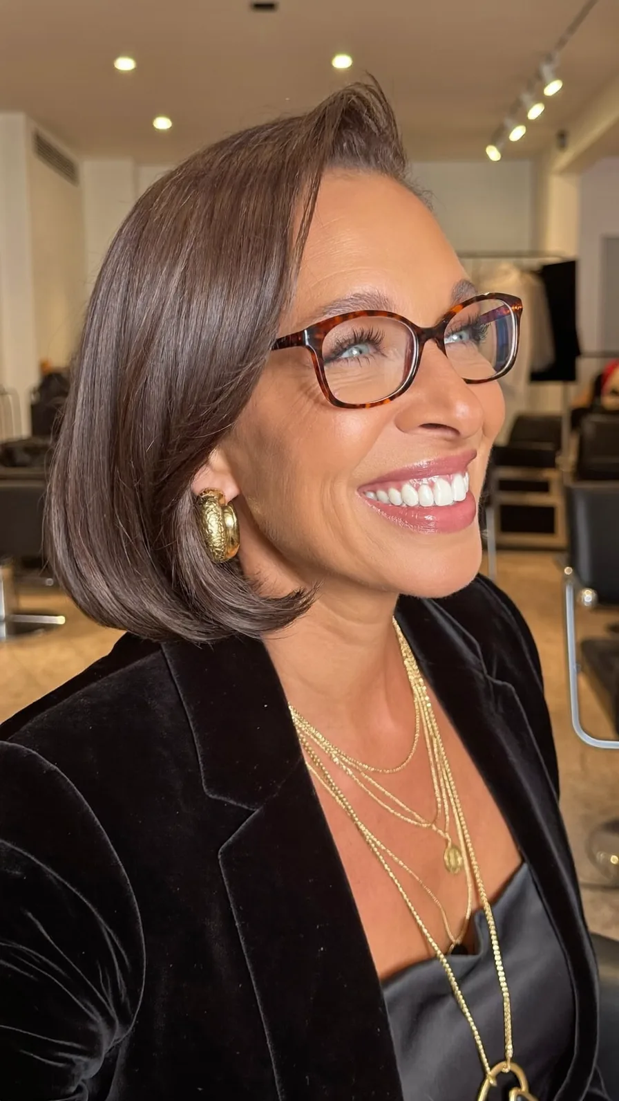 Classic Chic Chin-Length Bob with Soft Flicked Ends