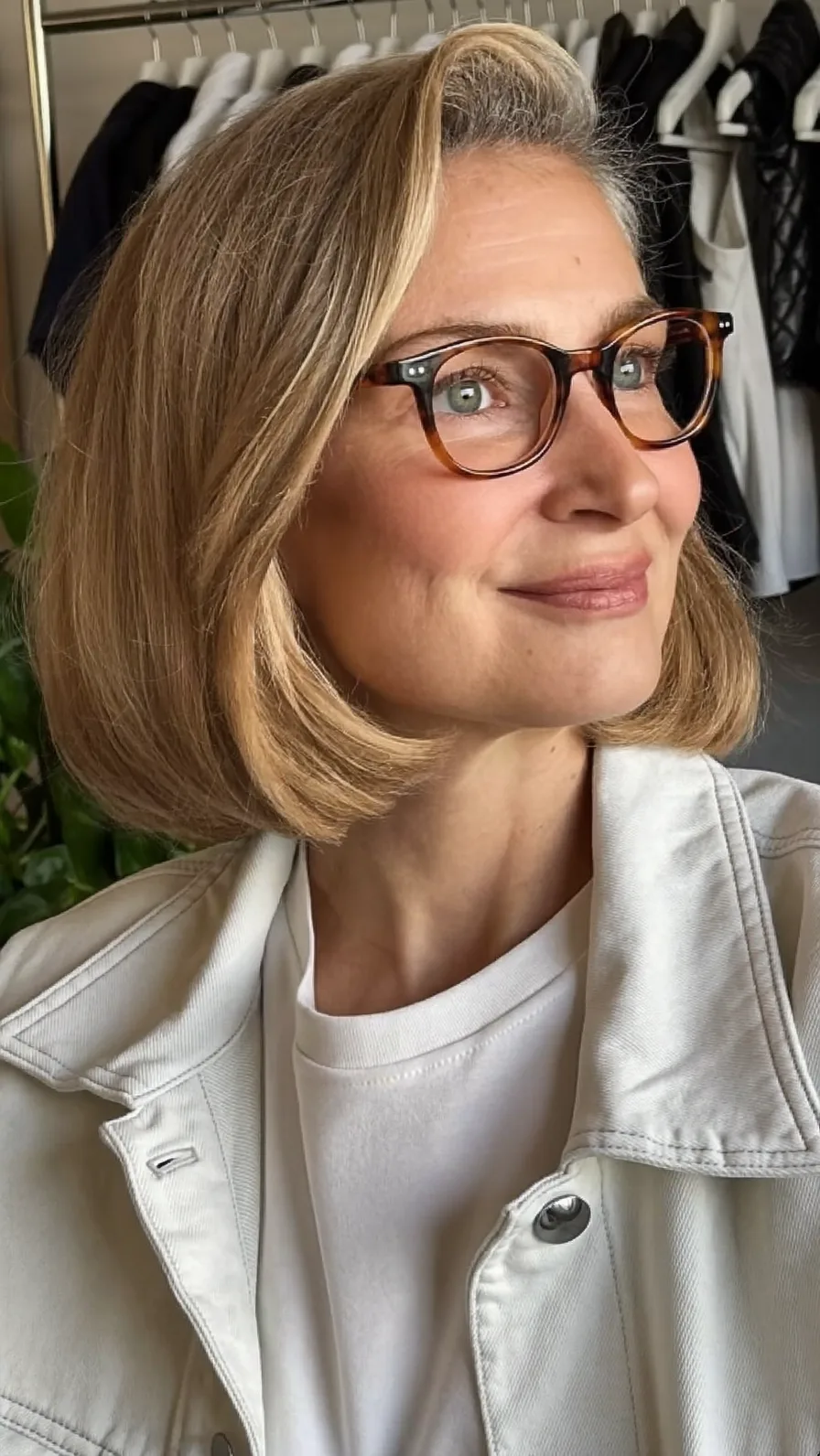 Classic Rounded Blonde Bob with Side-Swept Deep Part