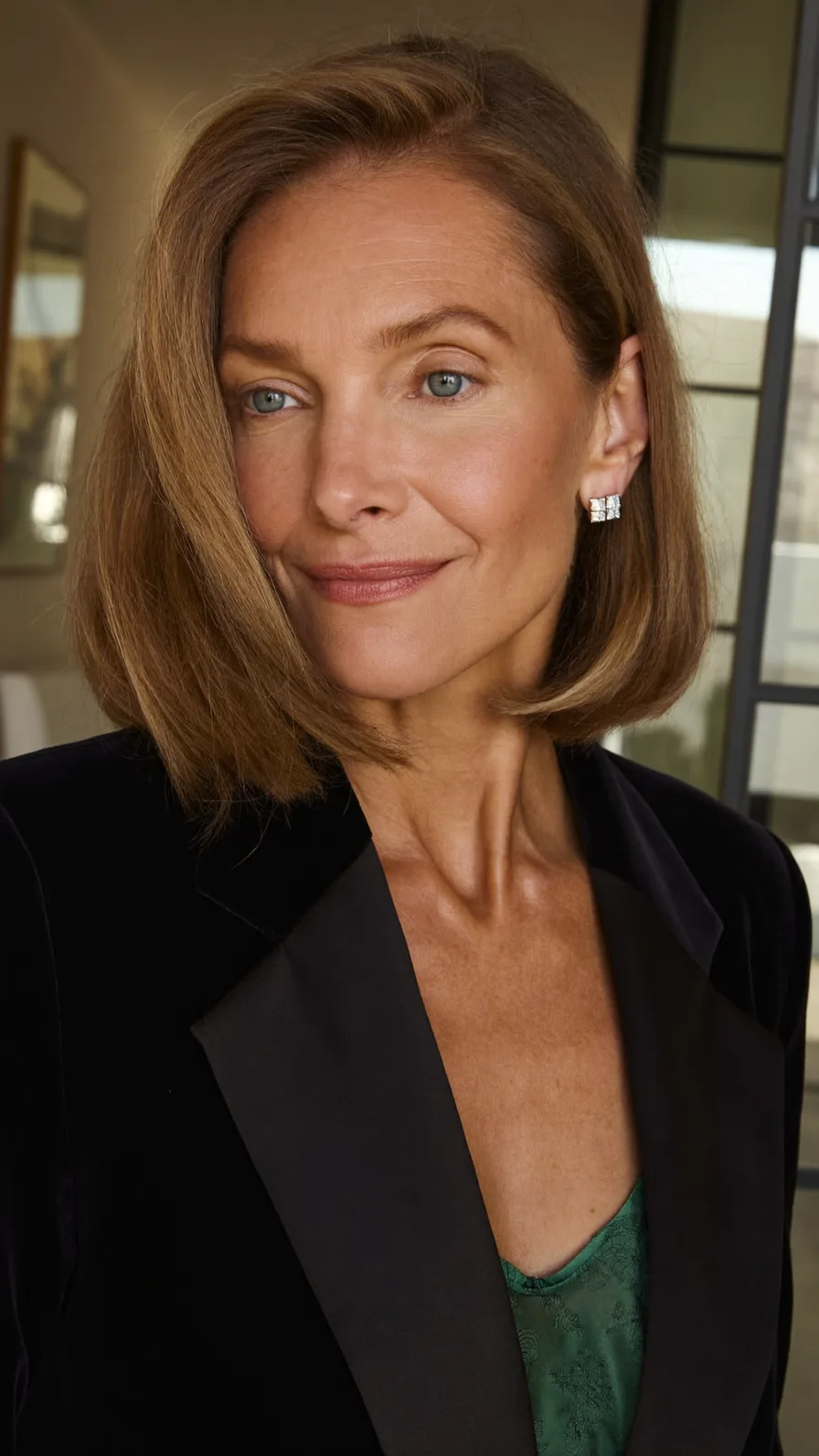 Elegant Warm Chestnut Brown Chin-Length Blunt Bob Style