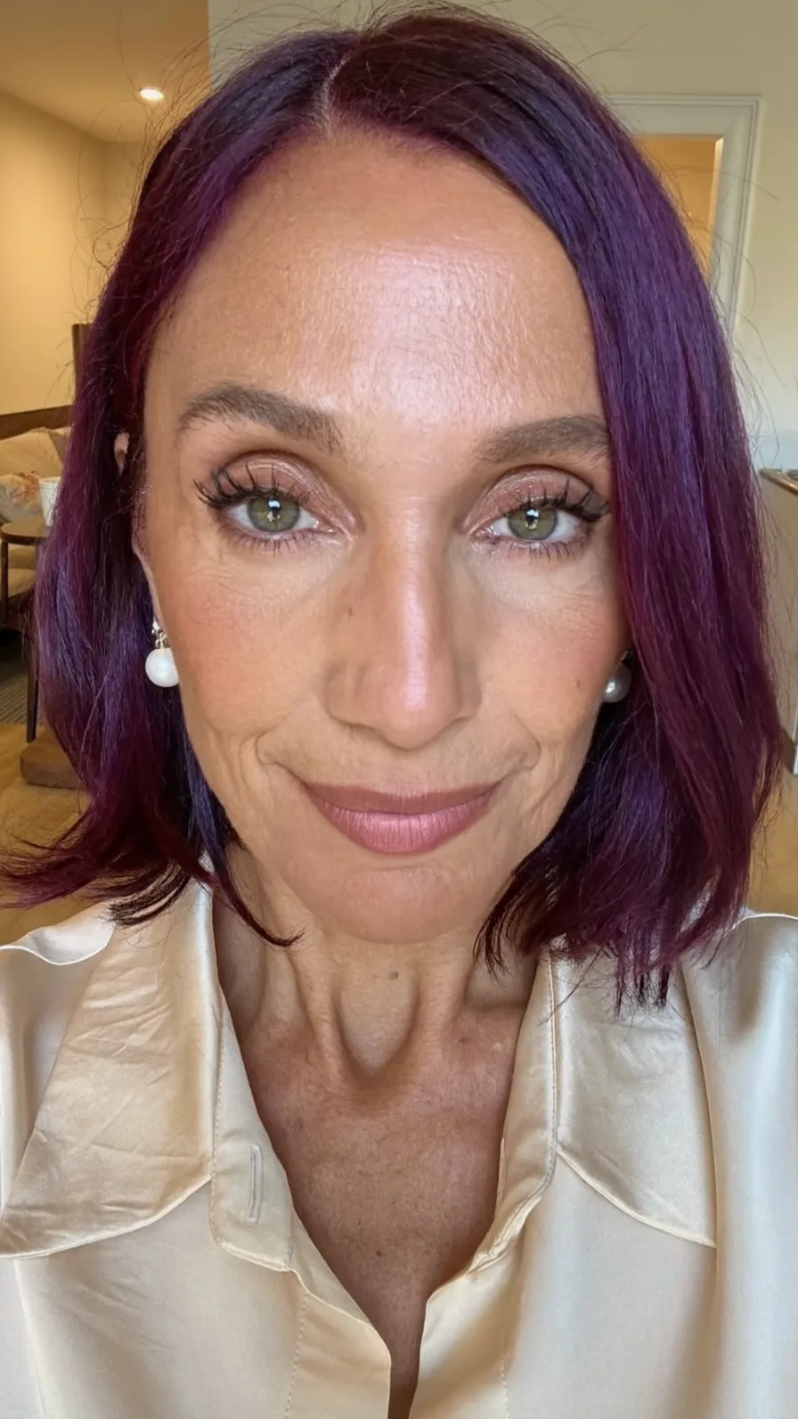 Sleek Chin-Length Deep Plum Bob with Side Part