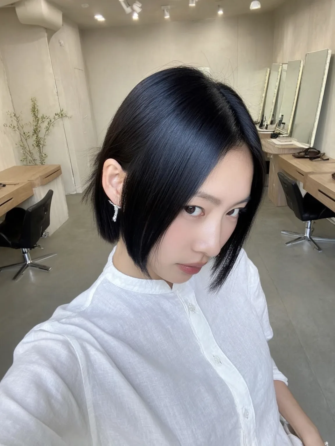Natural Volume Jet Black Bob with Side-Swept Bangs