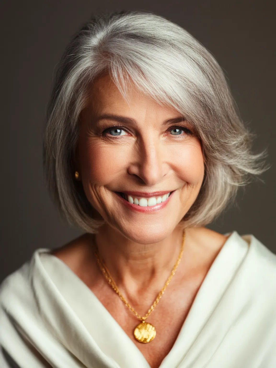 Silver Frost Straight Bob with Side-Swept Bangs