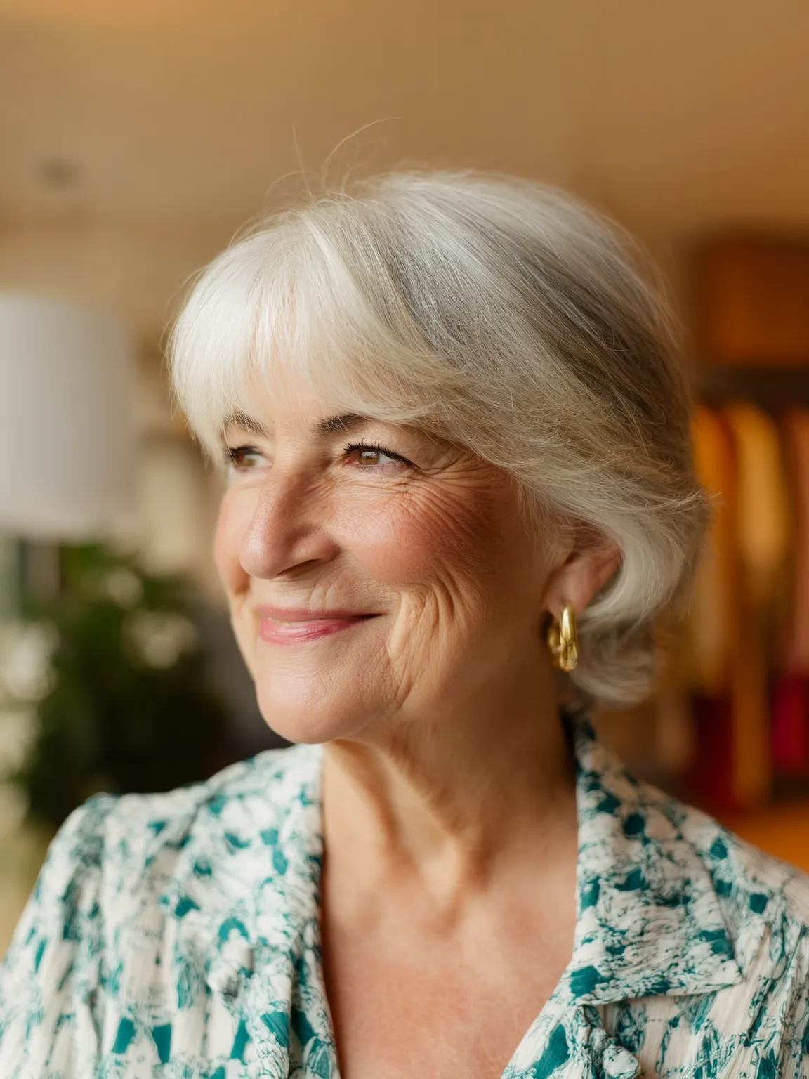 Short Silvery Frost Straight Bob with Side-Swept Bangs