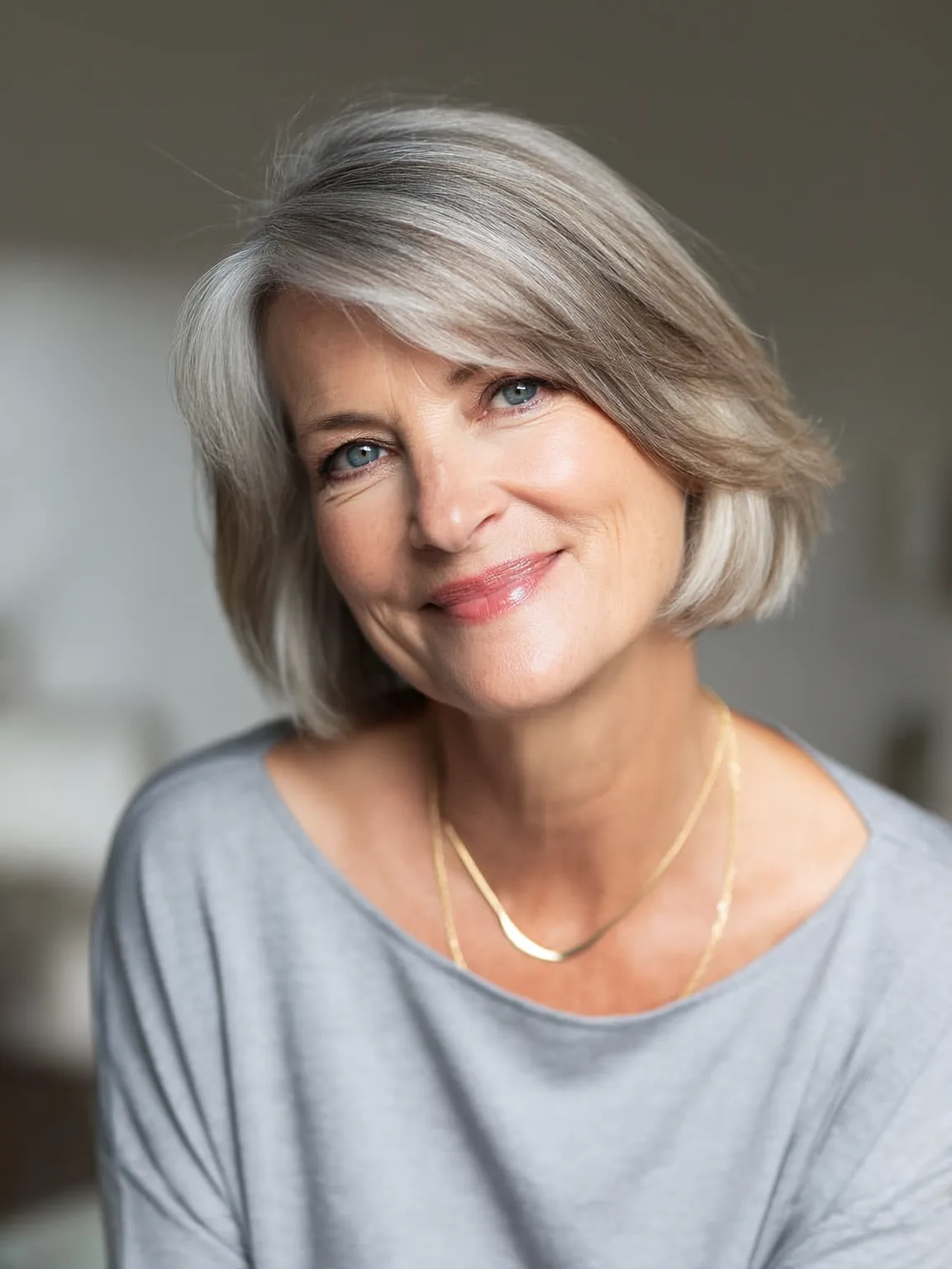 Silvery Frost Straight Bob with Swoon-Worthy Side Bangs