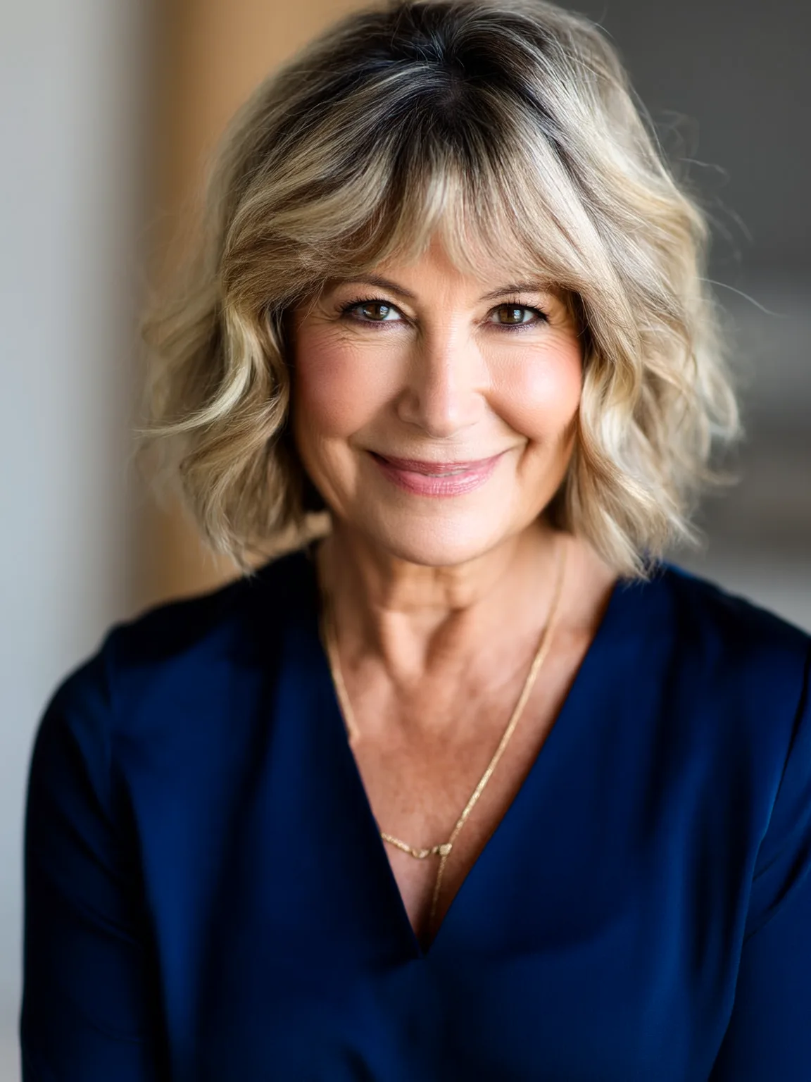 Voluminous Wavy Honey Blonde Balayage Bob