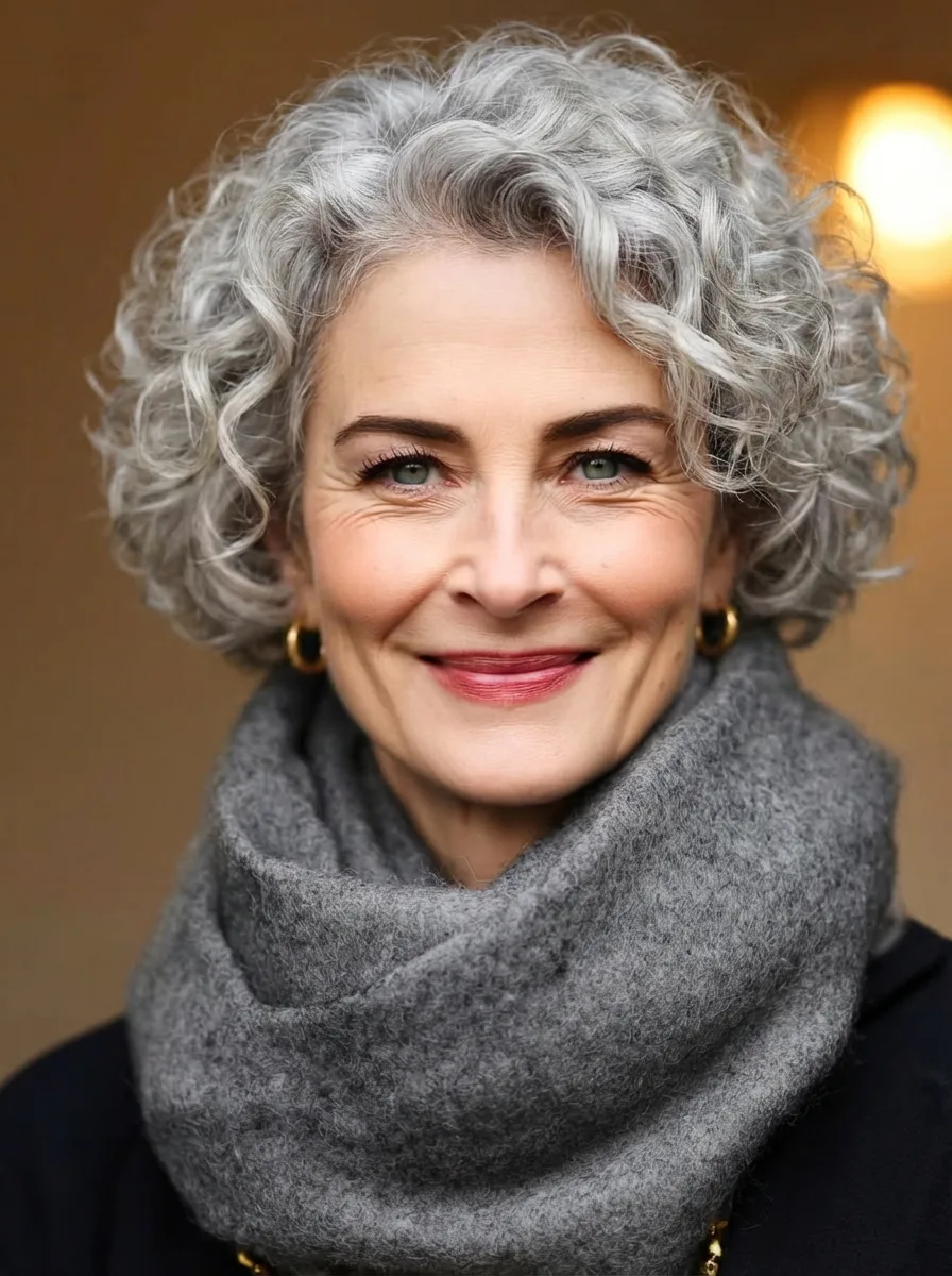 Timeless Curly Bob in Sleek Silver Frost