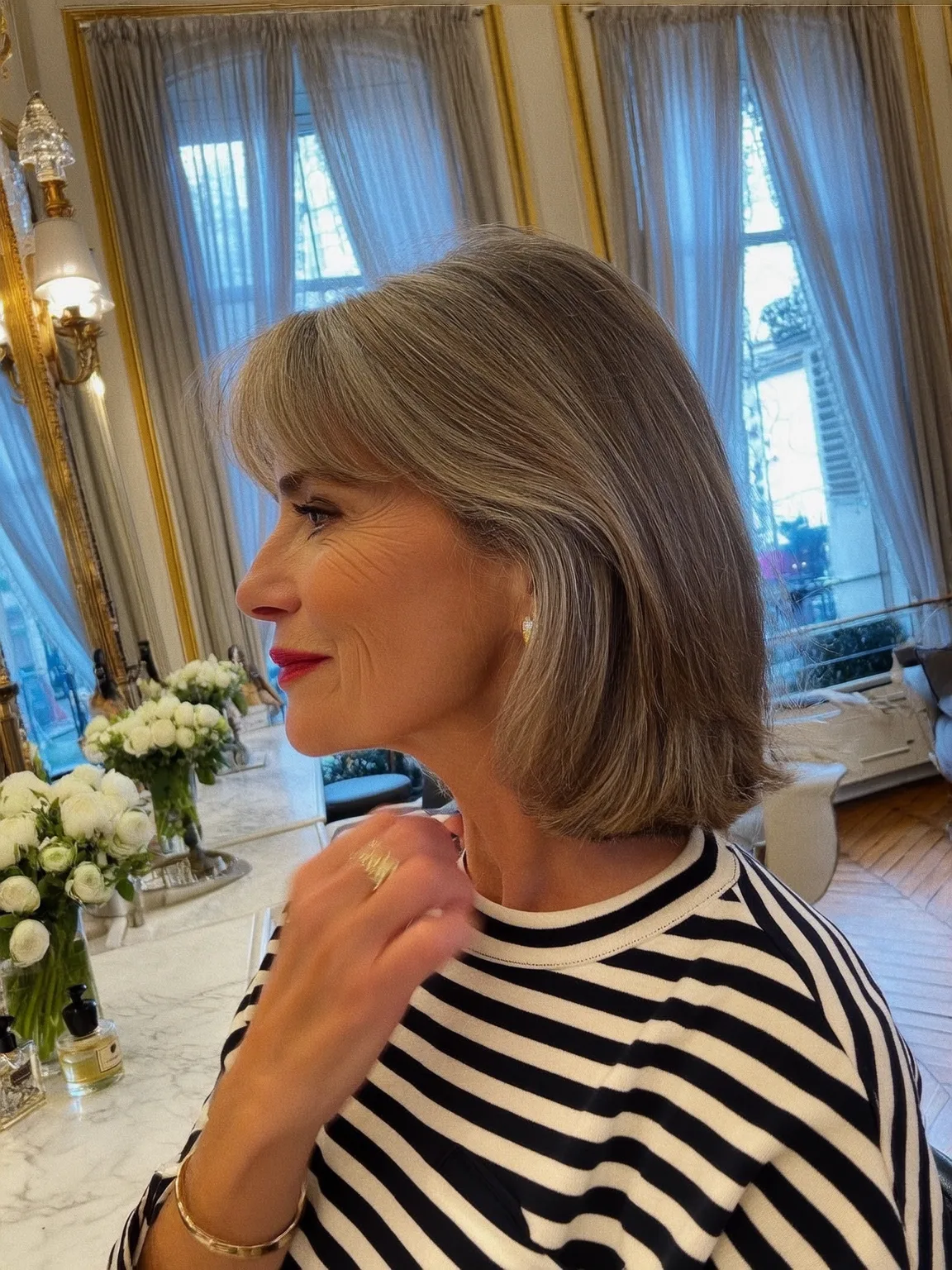 Chin-Length Bob with Silver Grey Natural Highlights