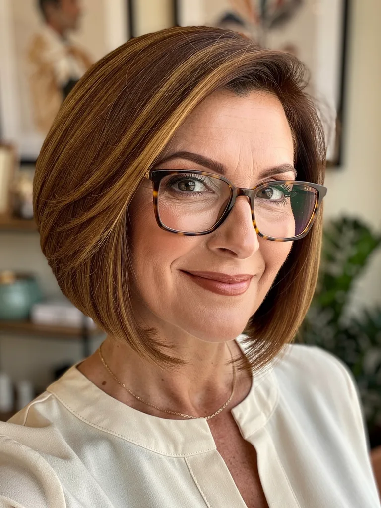 Chin-Length Bob with Rich Caramel Brown Highlights