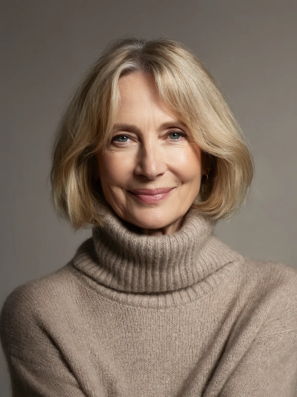 Soft Sandy Blonde Straight Bob with Curtain Bangs