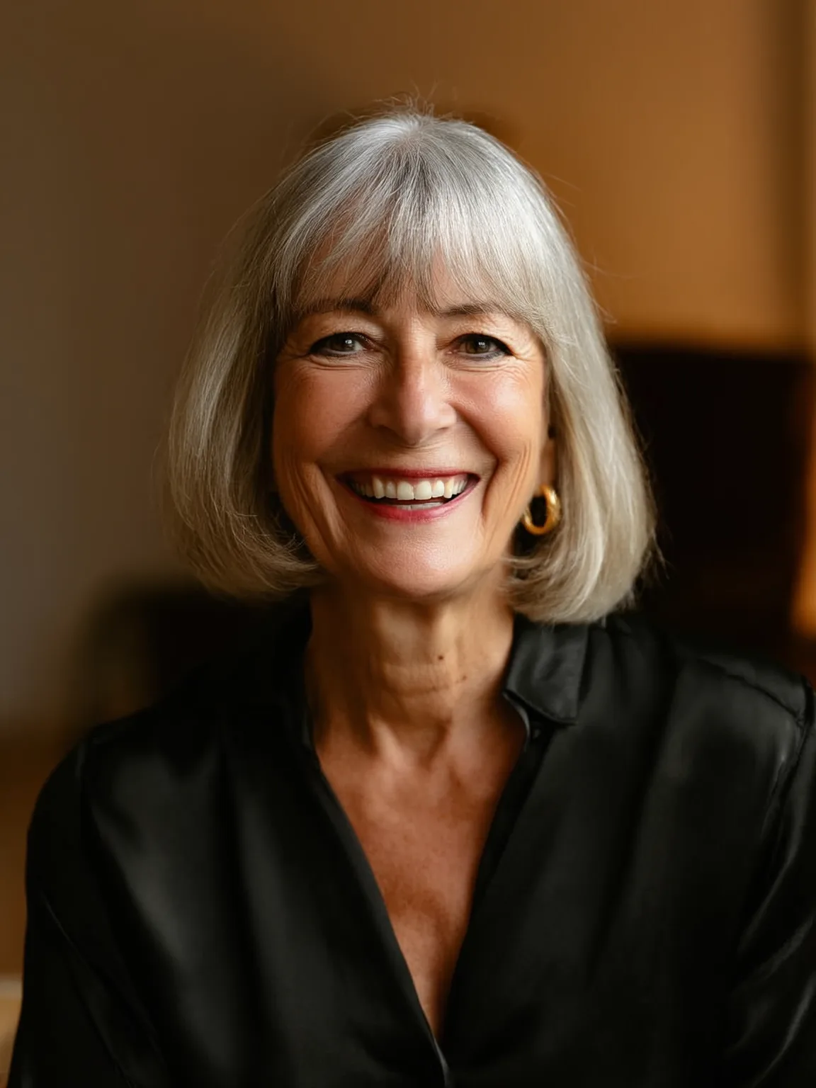 Straight Silver Frost Bob with Wispy Bangs