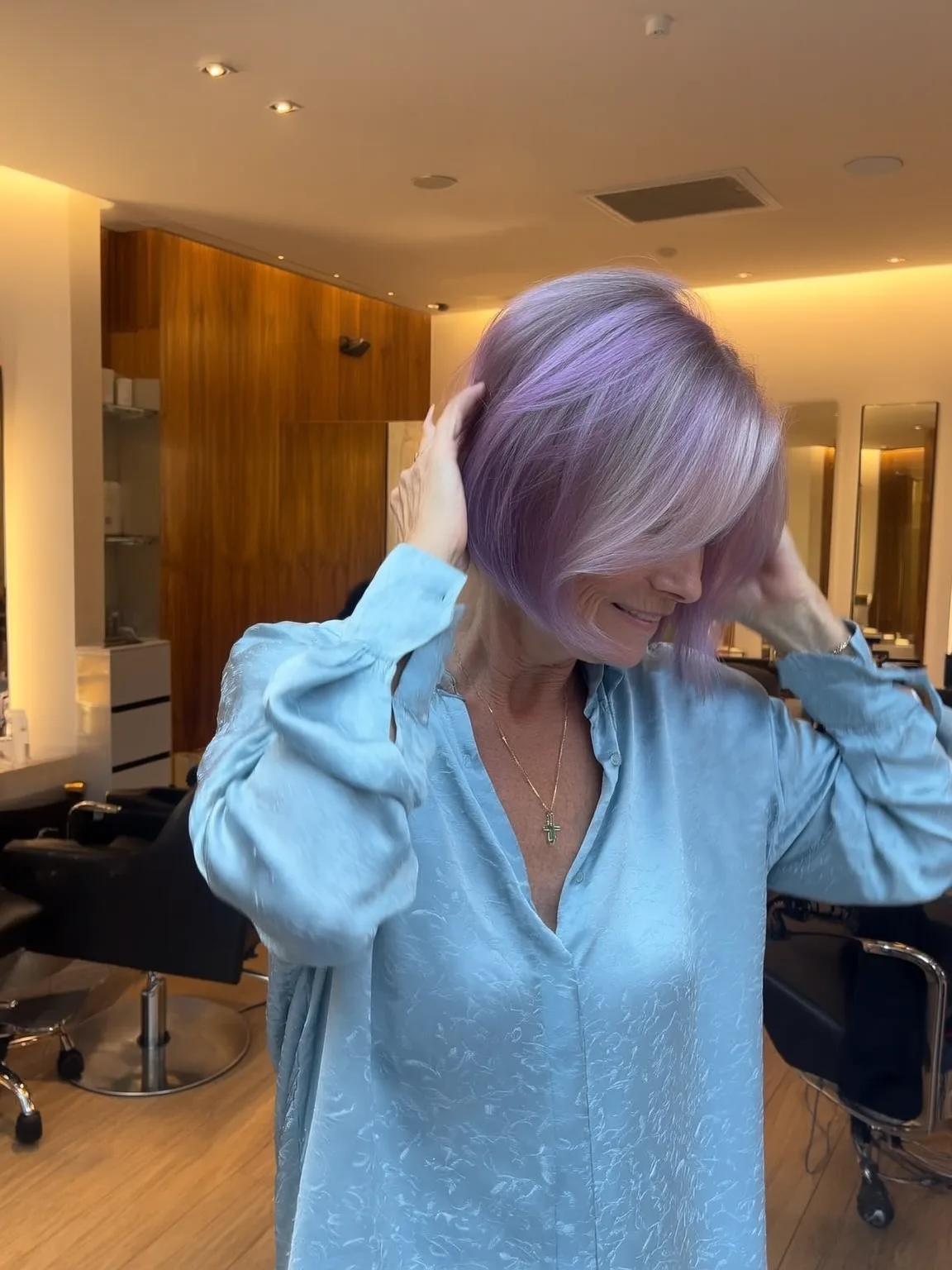 Lavender Blonde Straight Bob with Side-Swept Bangs