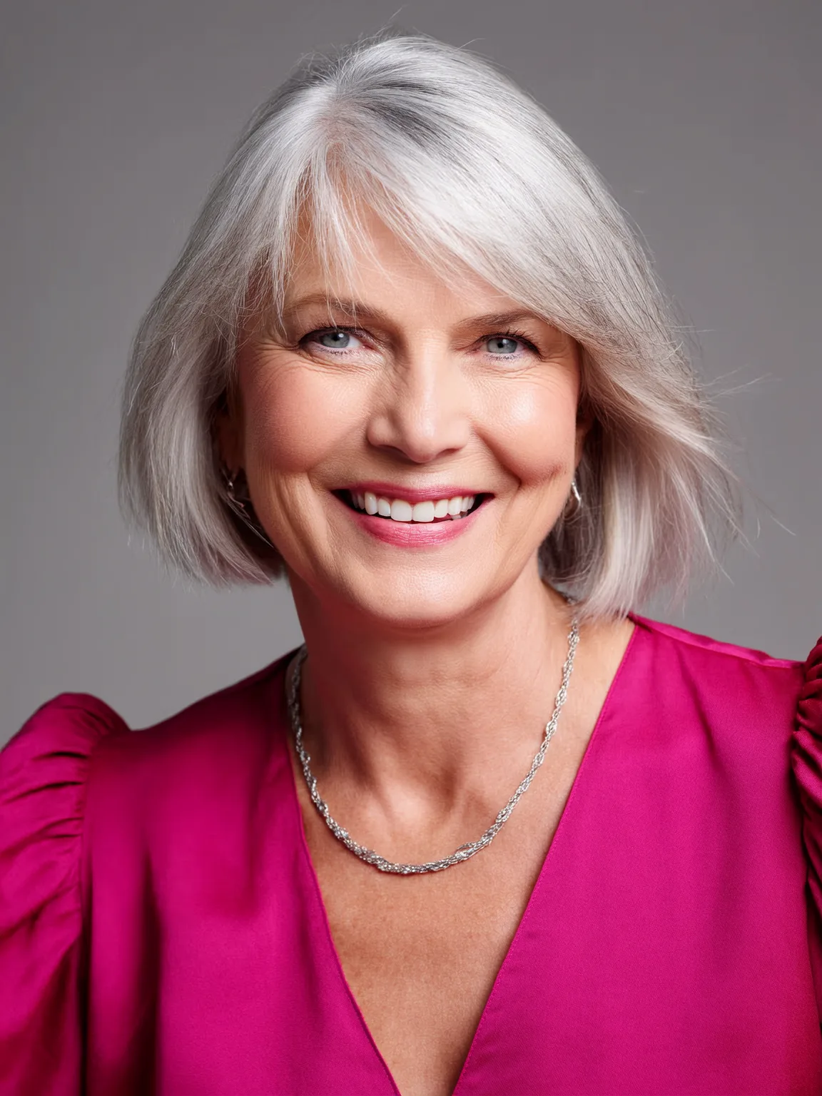 Versatile Silver Frost Straight Bob with Side Swept Bangs