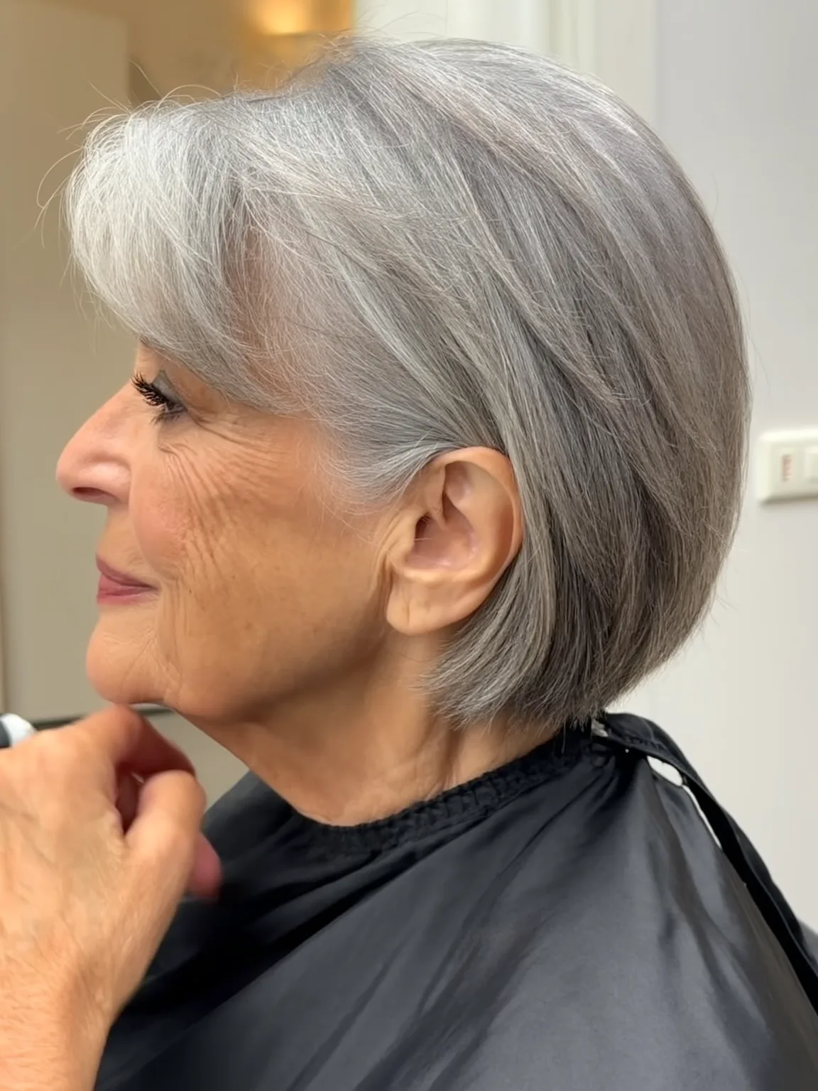 Air-Dried Silver Frost Straight Bob with Side Bangs