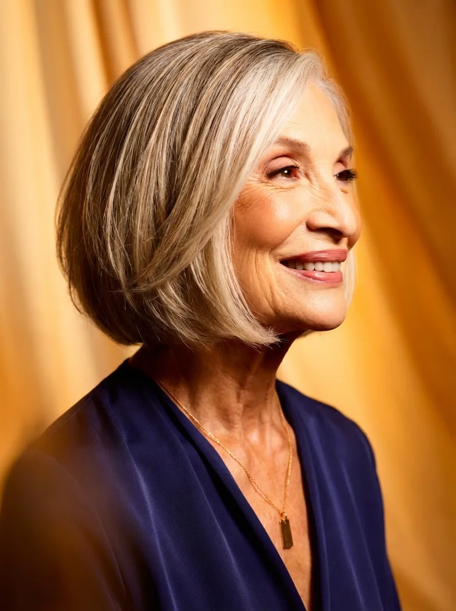 Straight Silver Frost Chin-Length Bob with Clean Silhouette