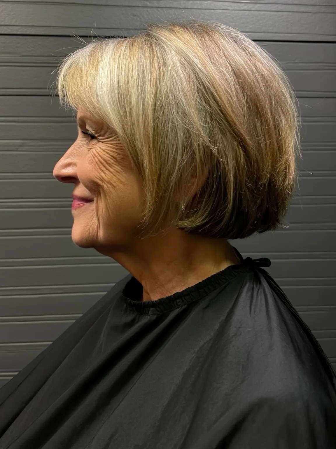Short Multi-Tonal Sandy Blonde Bob with Wispy Bangs