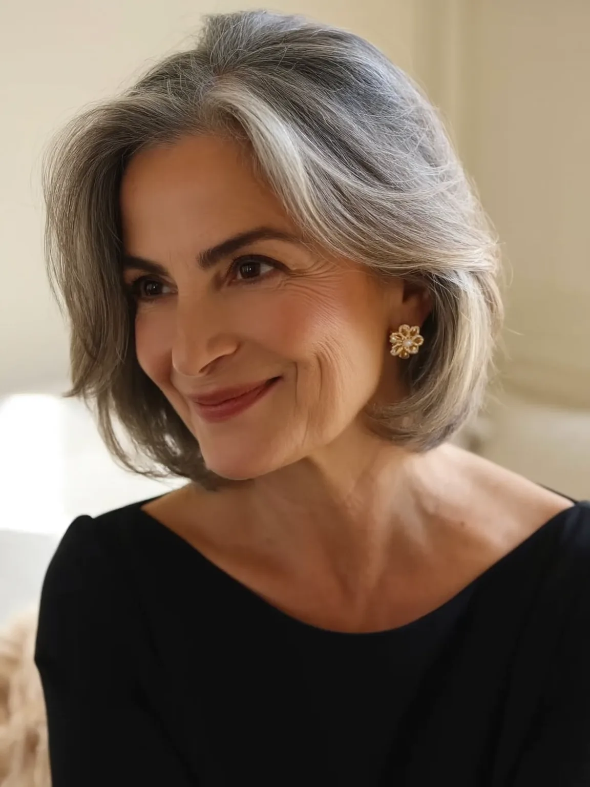 Wavy Silver Frost Chin-Length Bob Without Bangs