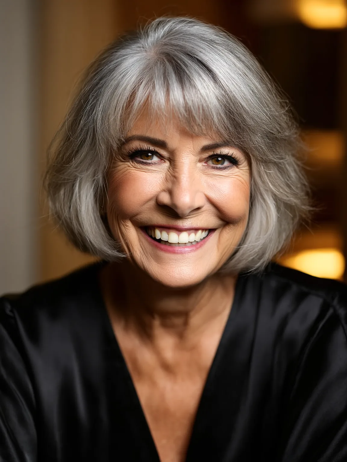 Silver Frost Straight Bob with Wispy Bangs for Oval Faces