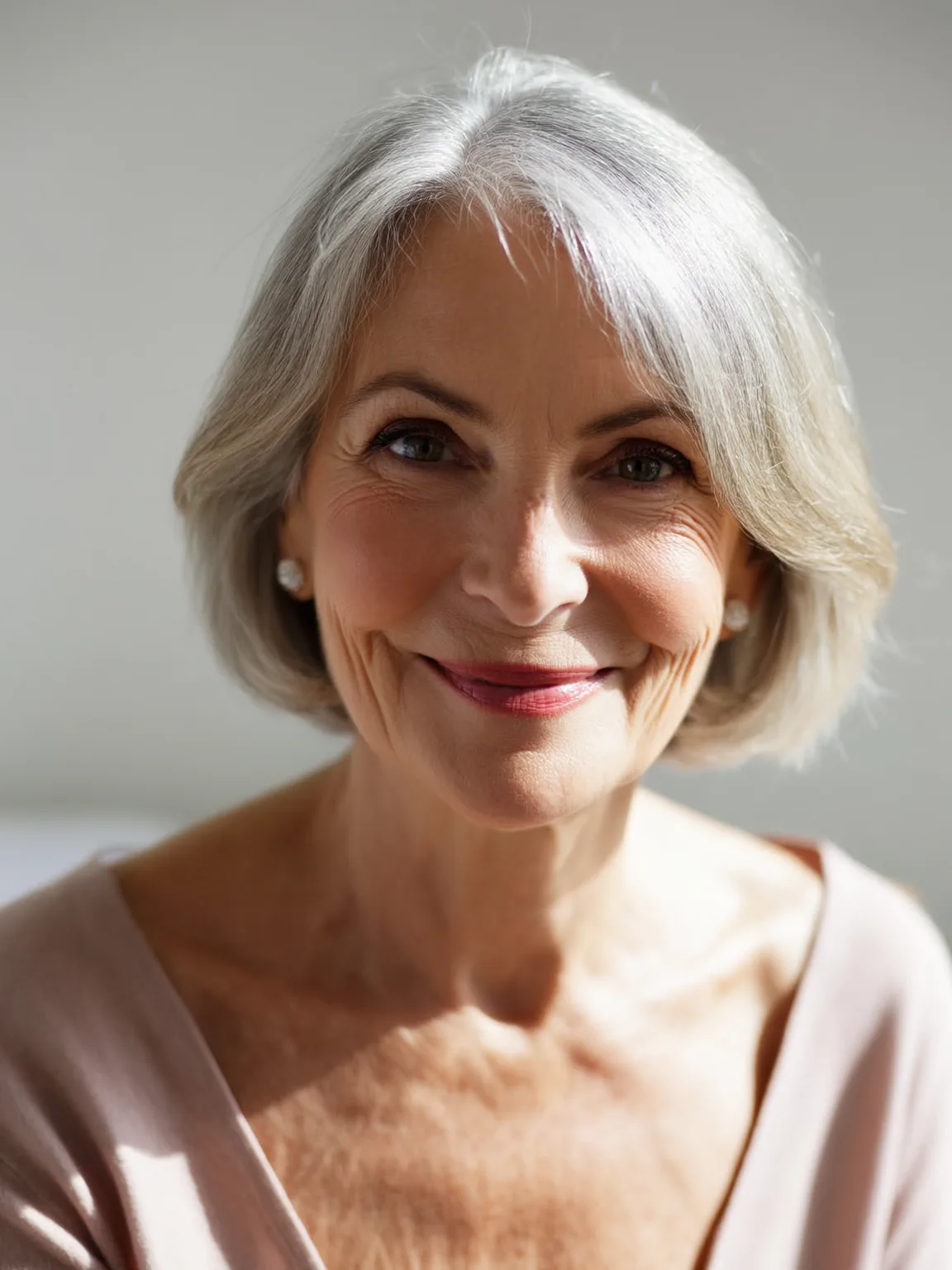 Blow-Dried Silver Frost Straight Bob for Round Faces