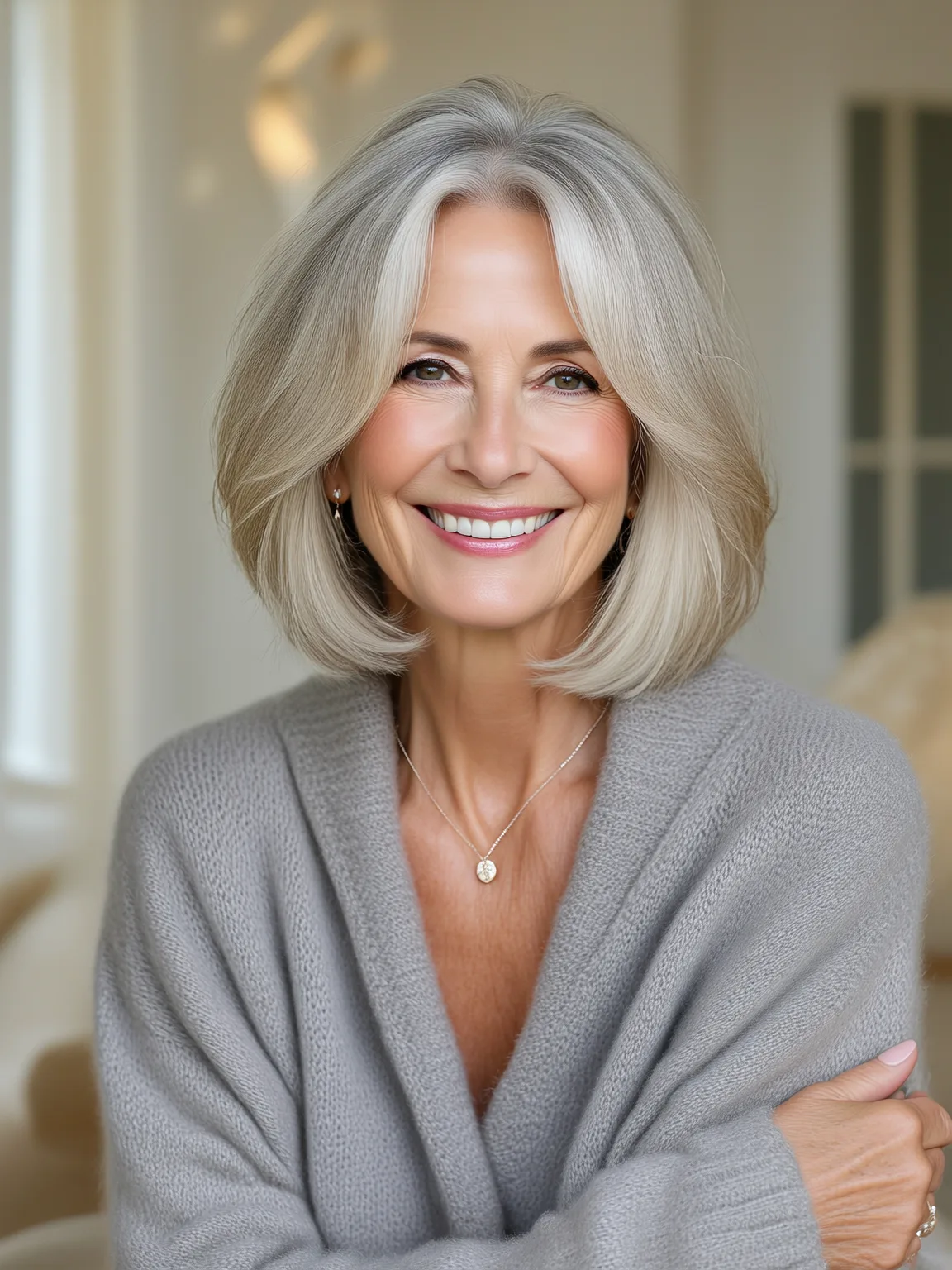 Chin-Length Classic Bob in Soft Silver Frost