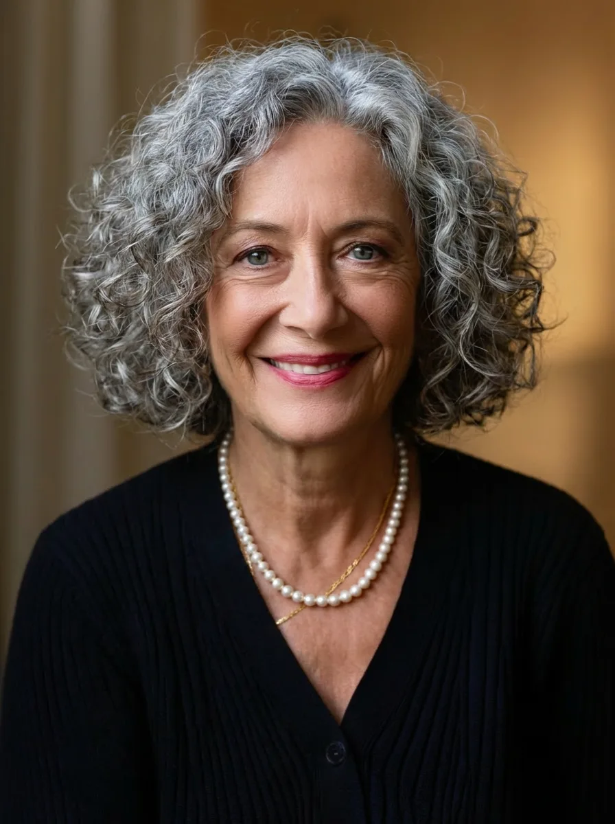 Voluminous Curly Silver Frost Bob for Oval Faces