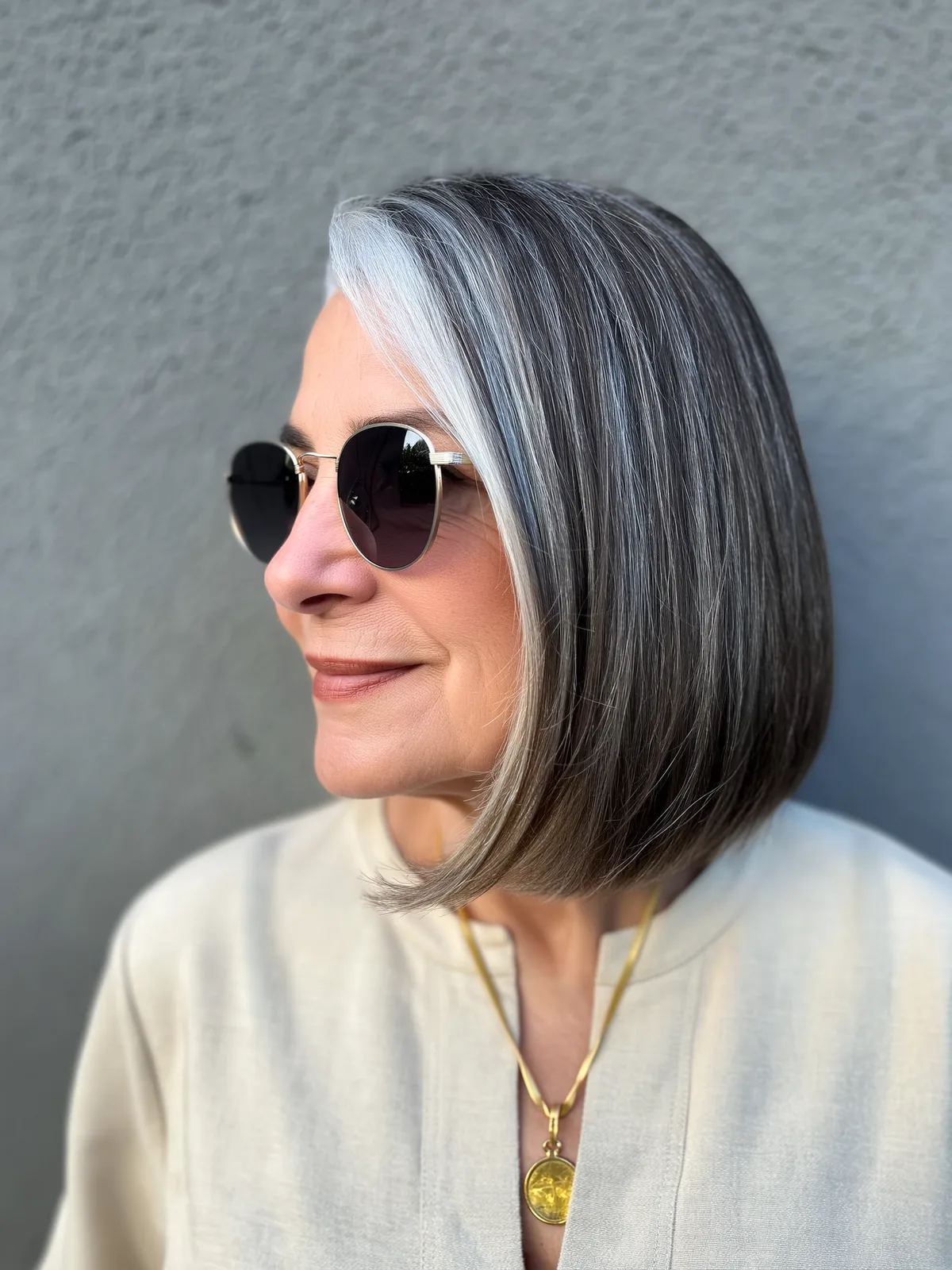 Chic Salt and Pepper Bob with Silver Highlights