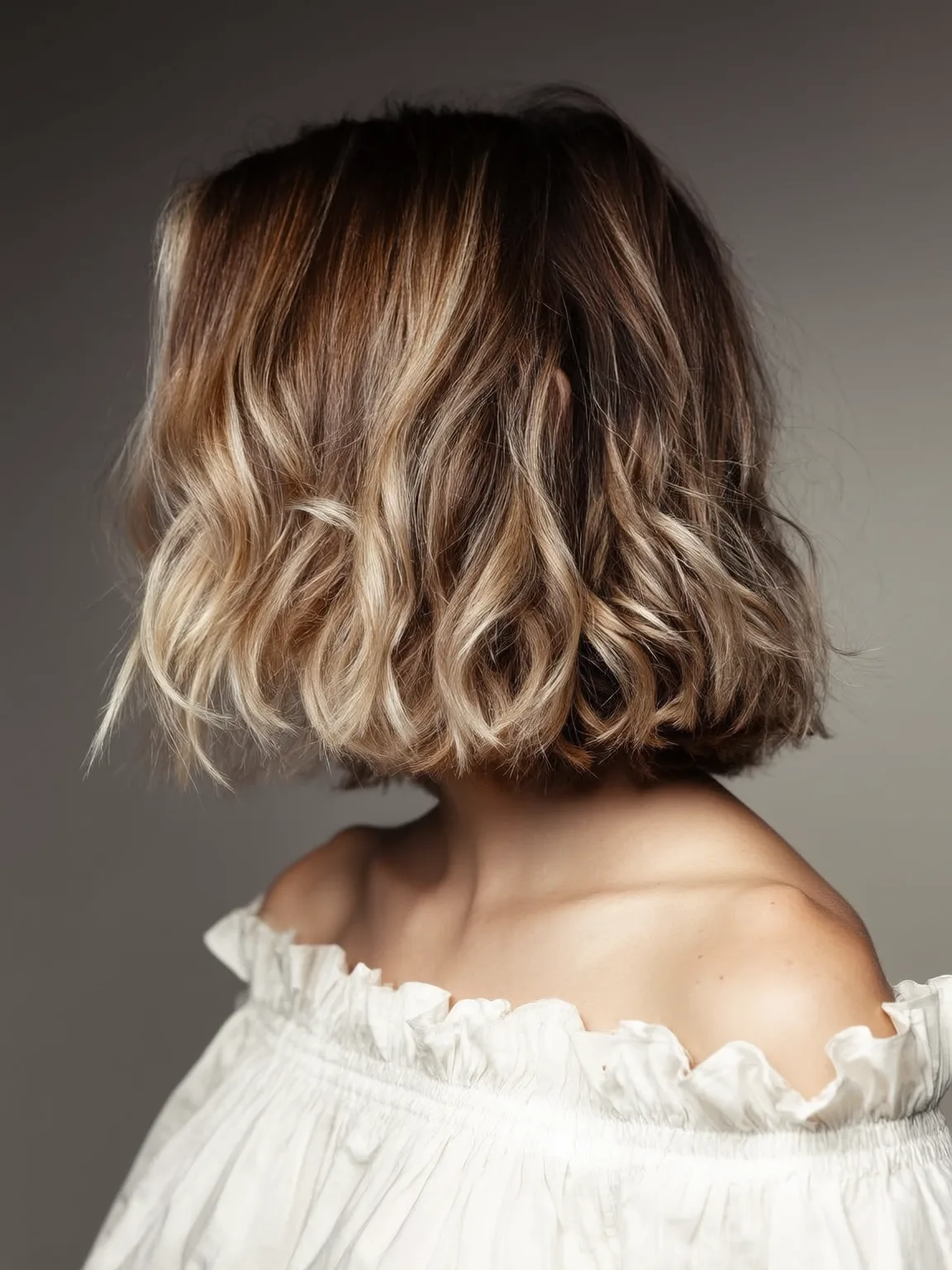 Golden Brown Wavy Bob with Sun-Kissed Highlights