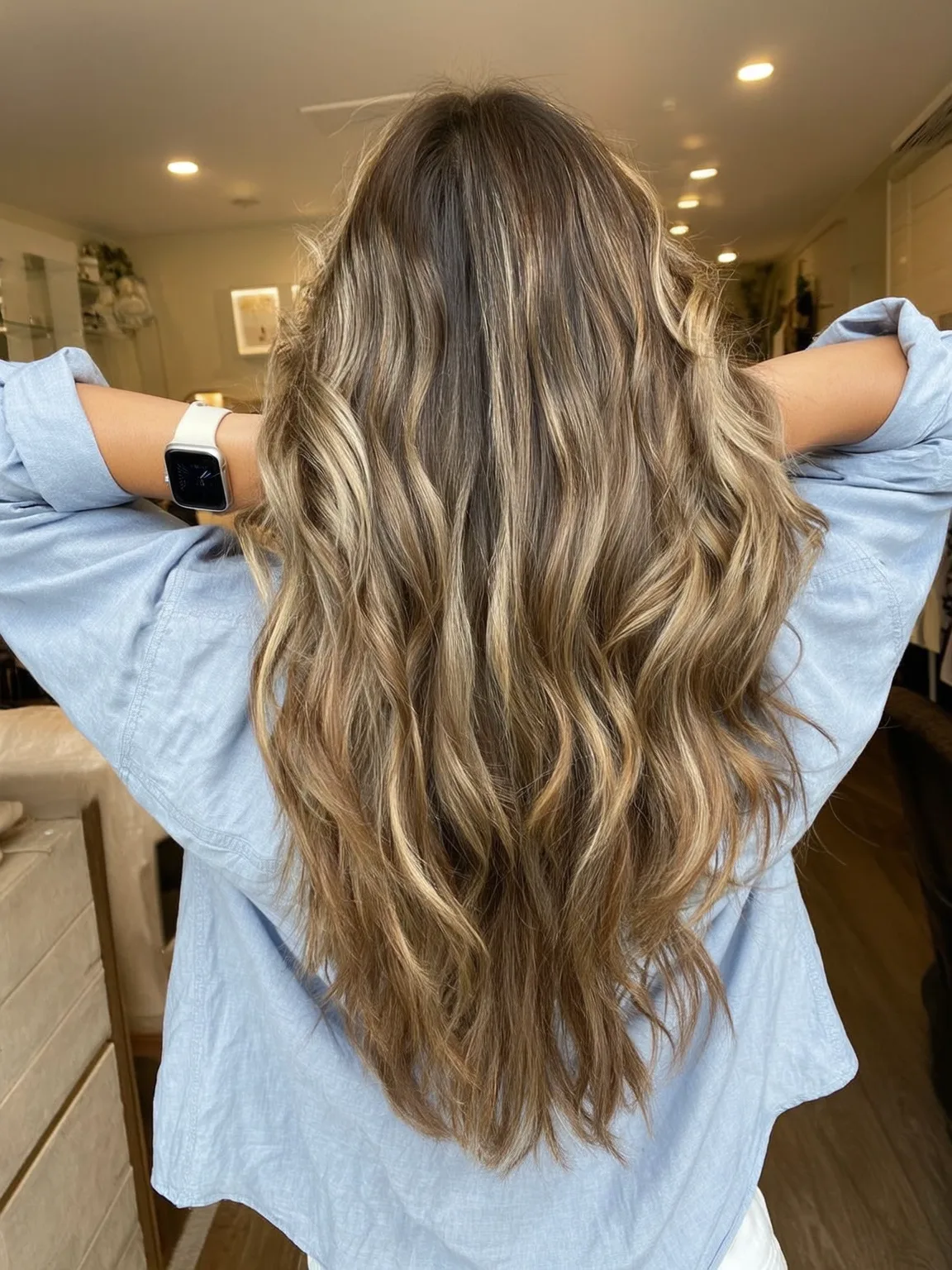 Voluminous Long Layers with Soft Ash Bronde Balayage