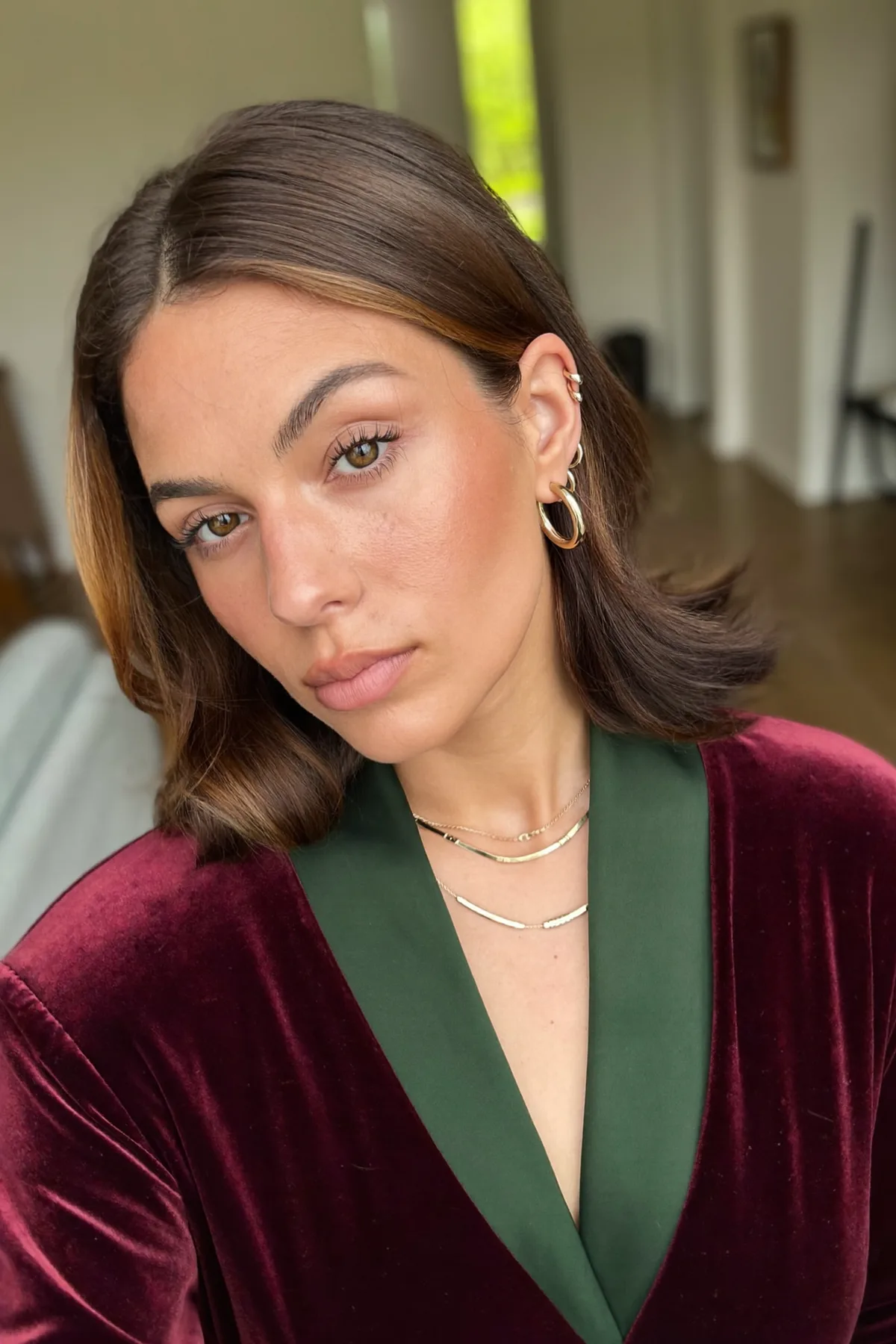 Sleek Straight Natural Brunette Shoulder-Length Long Bob Elegance